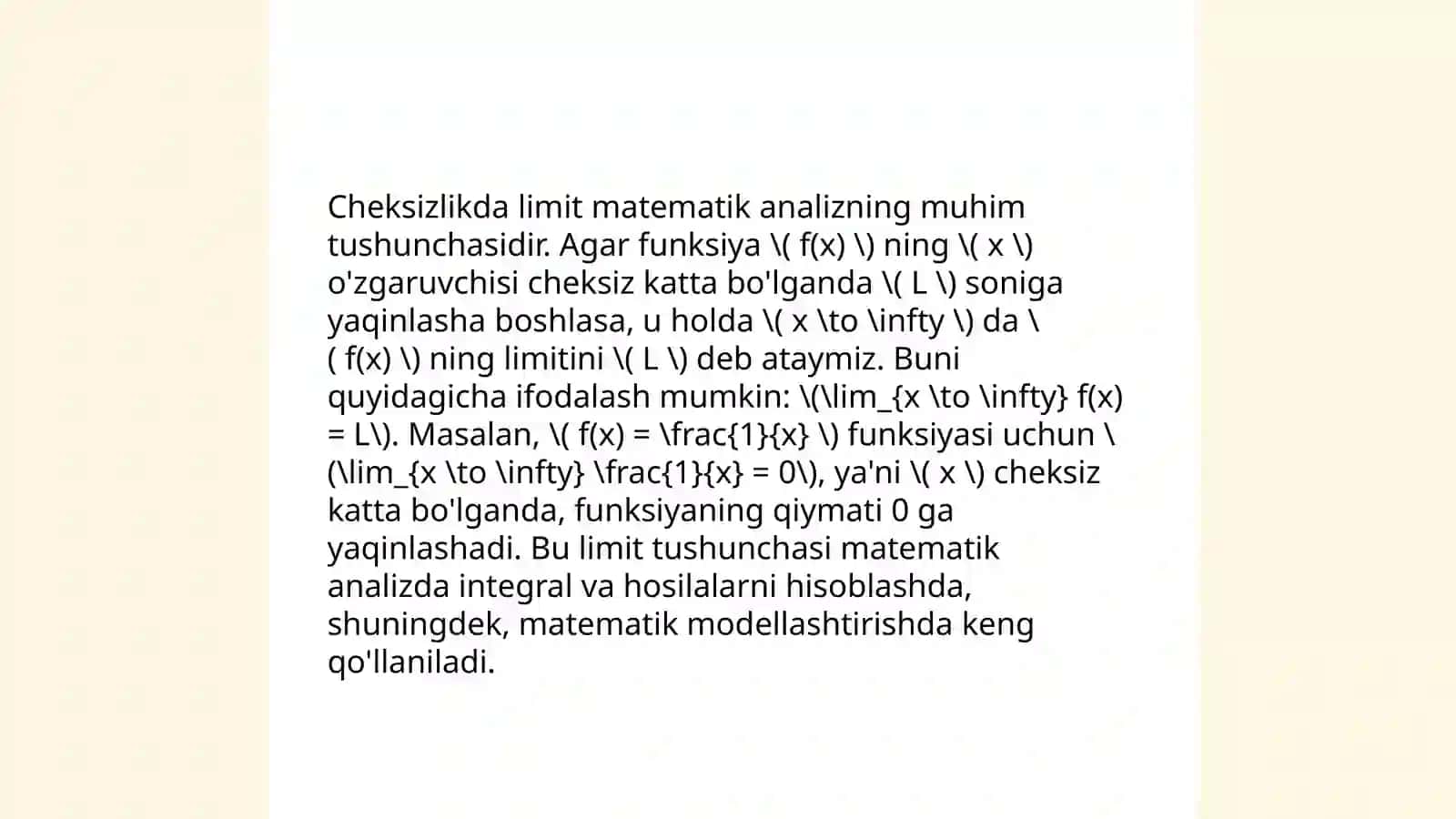 FUNKSIYA LIMITINING TA'RIFI.FUNKSIYA KETMA-KETLIKLARI. 4