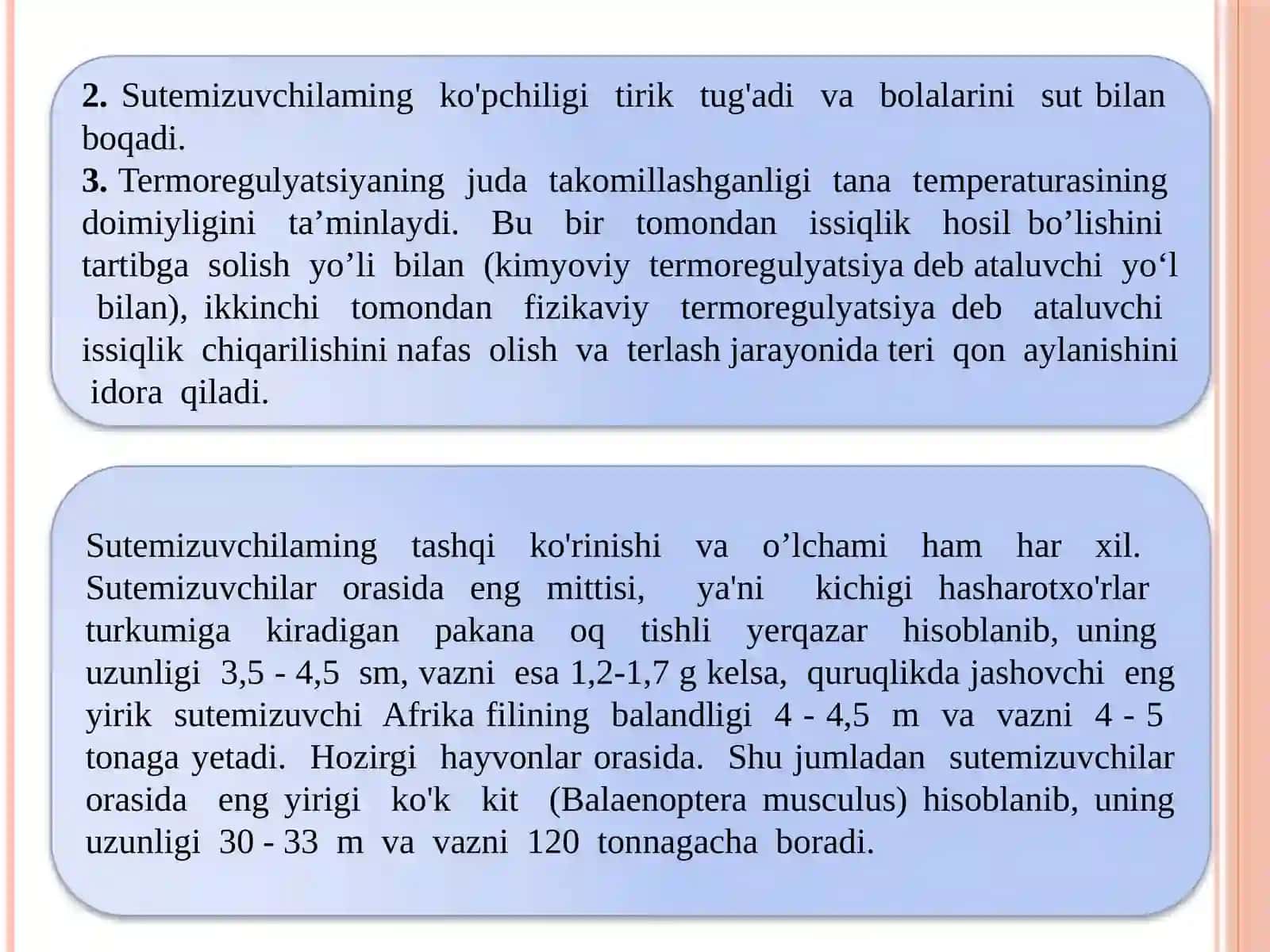 Sut emizuvchilar yoki darrandalar sinfining umumiy ta’rifi. Sutemizuvchilarning teri qoplamivaskelettuzilishi 4