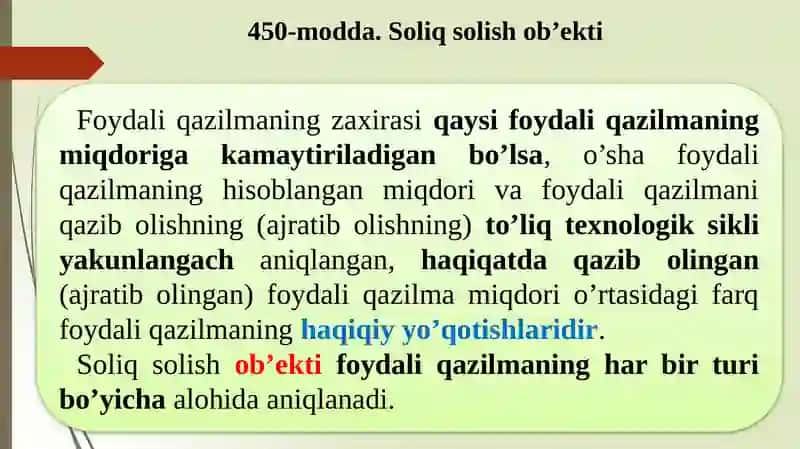 YER QA’RIDAN FOYDALANGANLIK UCHUN SOLIQ(Soliqkodeksining449-454-moddalari) 4