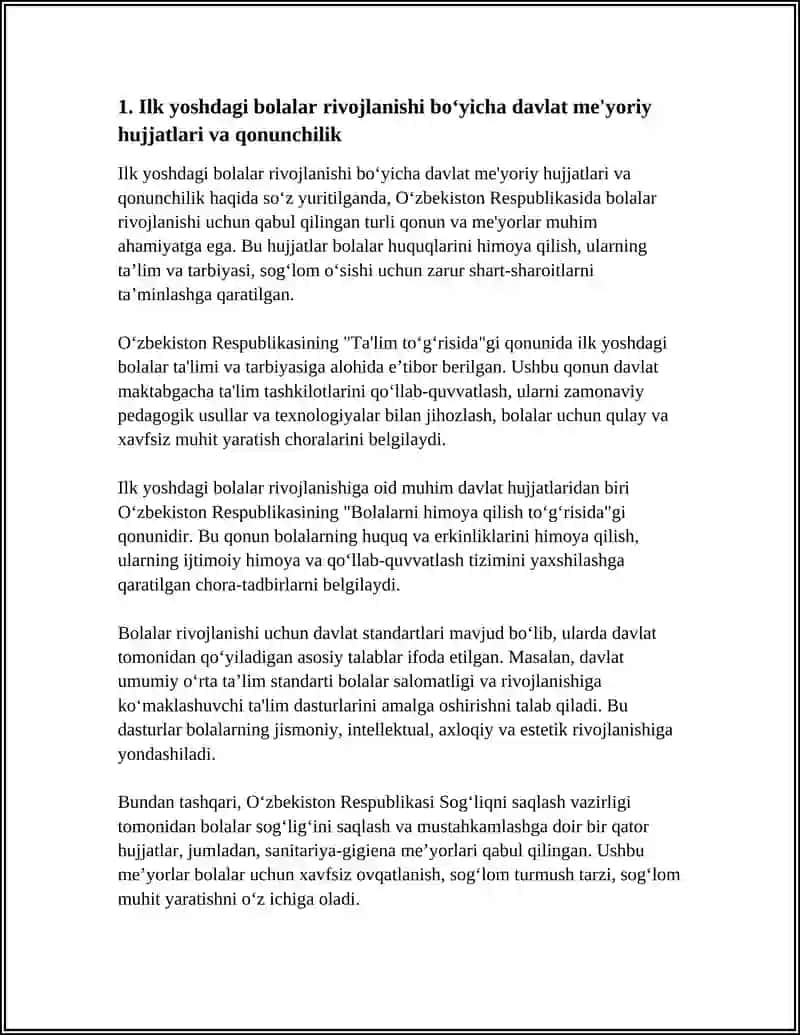 ILK YOSHDAGI BOLALAR RIVOJLANISHIGA QO‘YILADIGAN DAVLAT TALABLARI 4