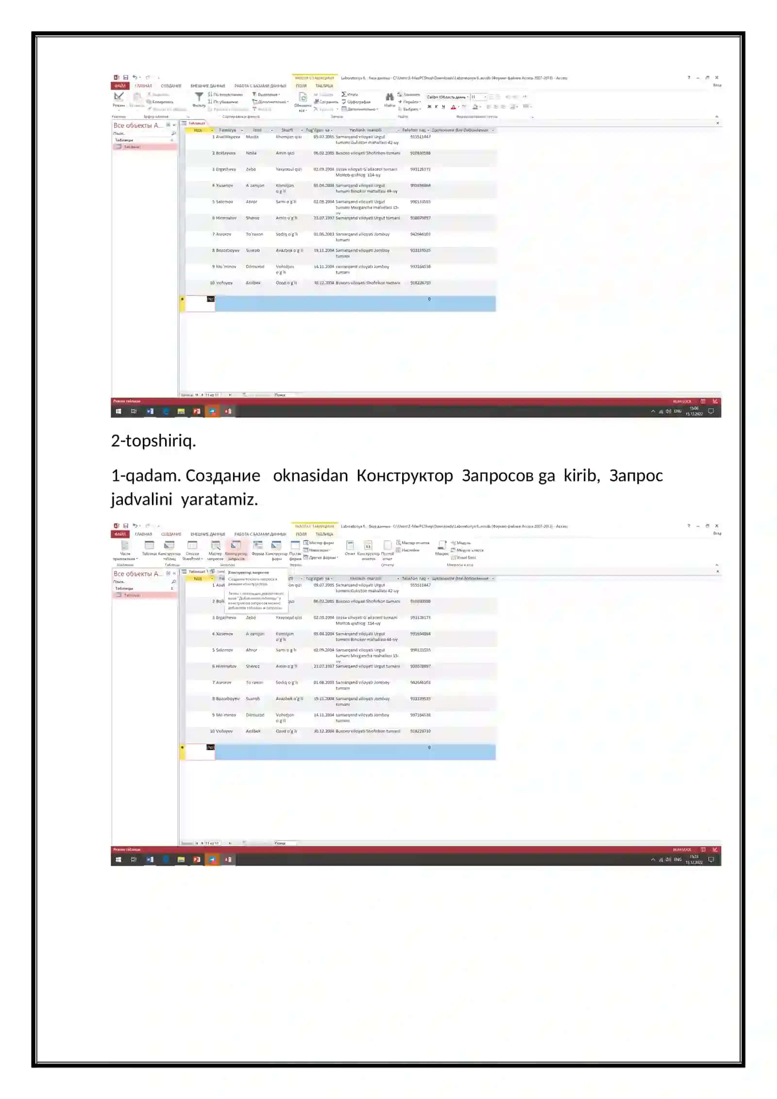 MS Accessda sohaga oid ma`lumotlar bazasini yaratish 4