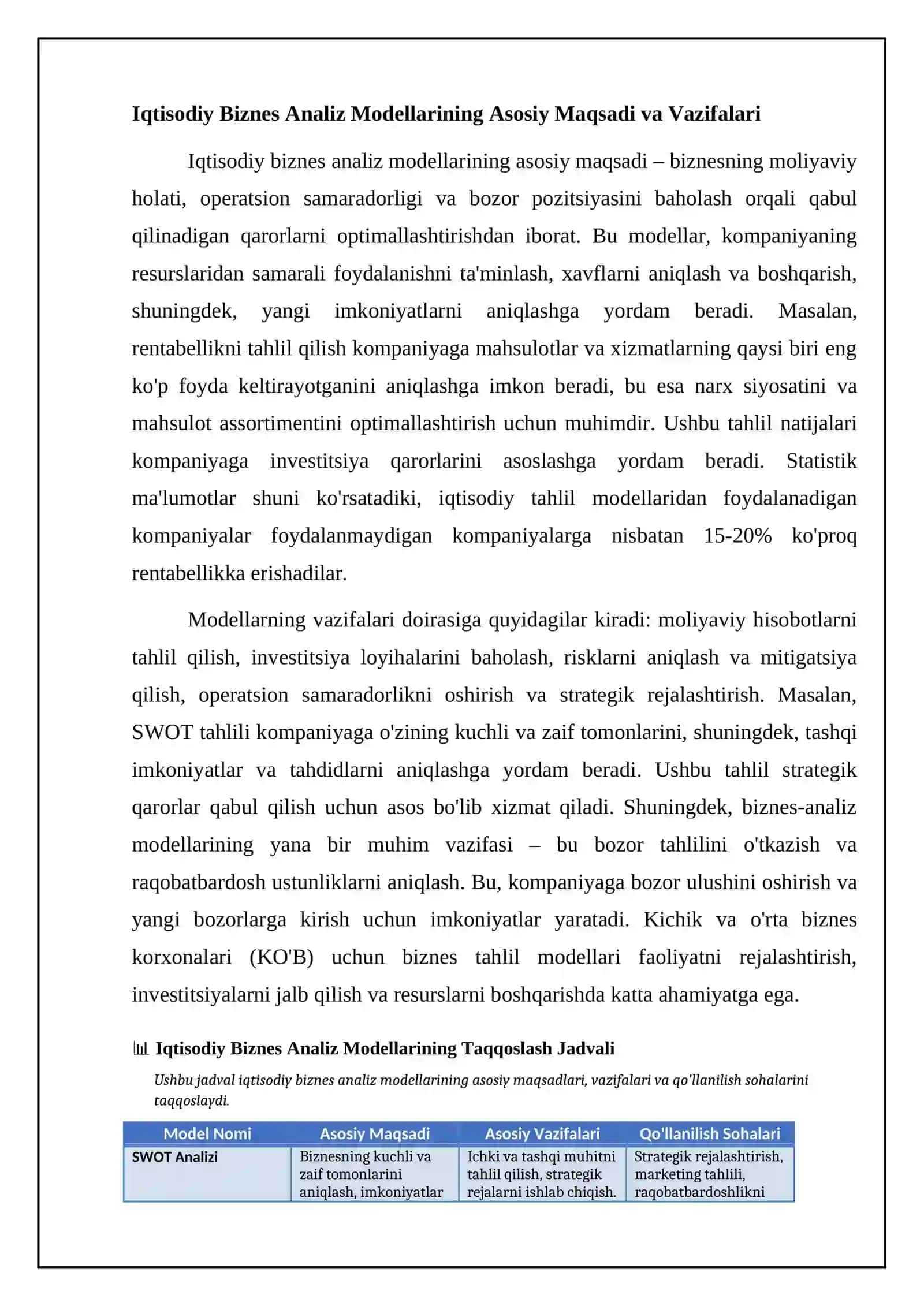 Iqtisodiy biznes analiz modellari 4