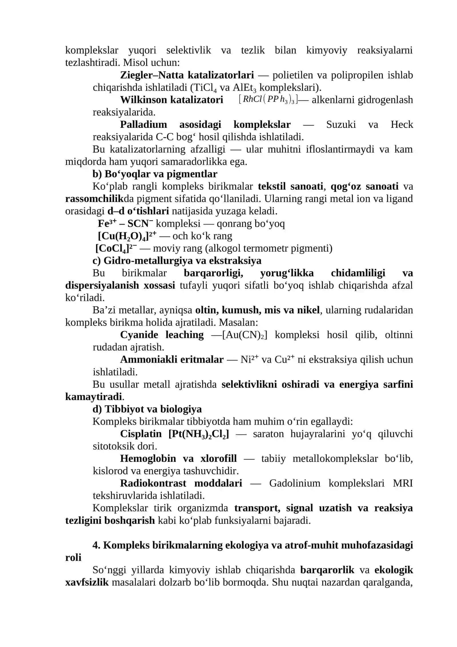 Kompleks birikmalar: tuzilishi va sanoatdagi amaliy qo‘llanilishi 4