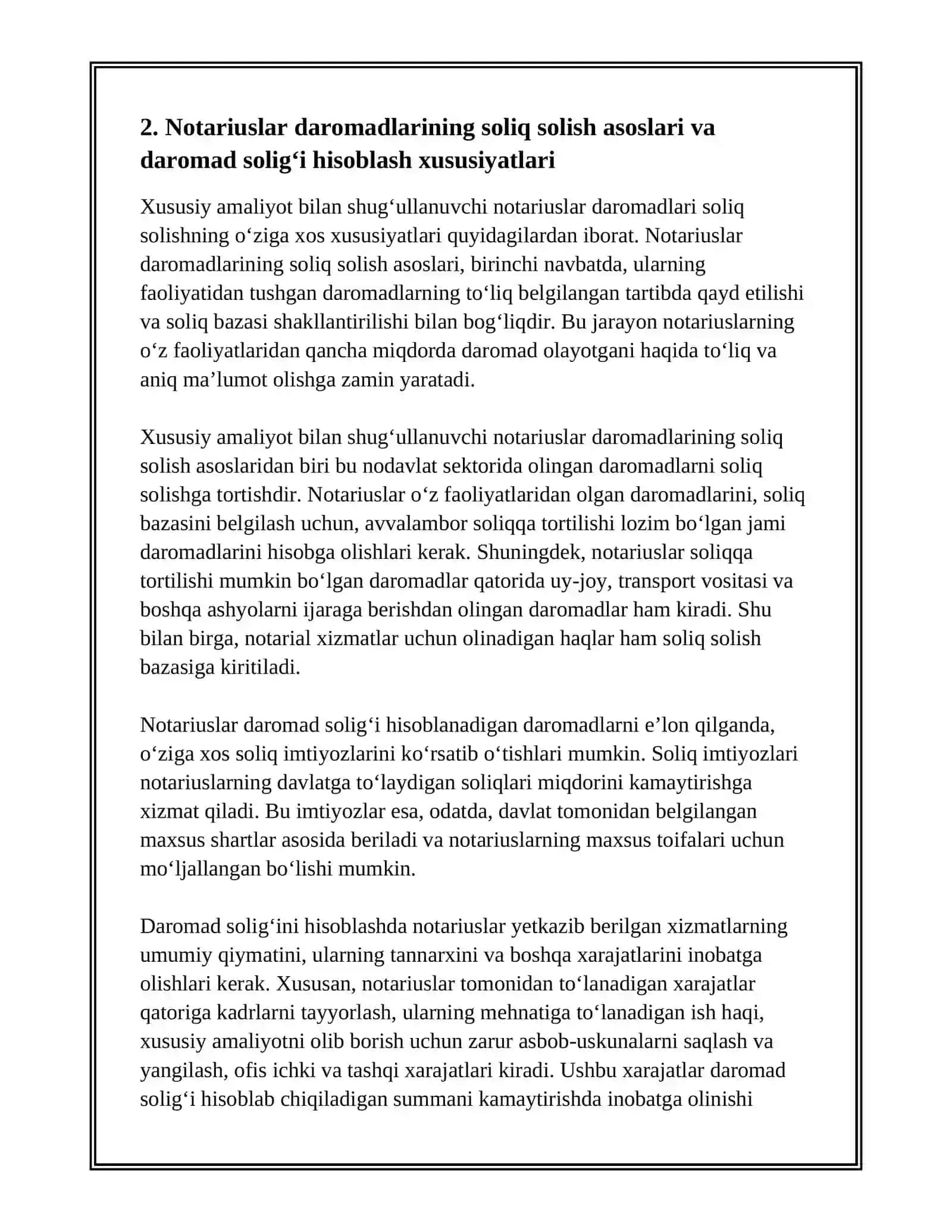 Xususiy amaliyot bilan shug‘ullanuvchi notariuslarga soliq solishning o‘ziga xos xususiyatları 4