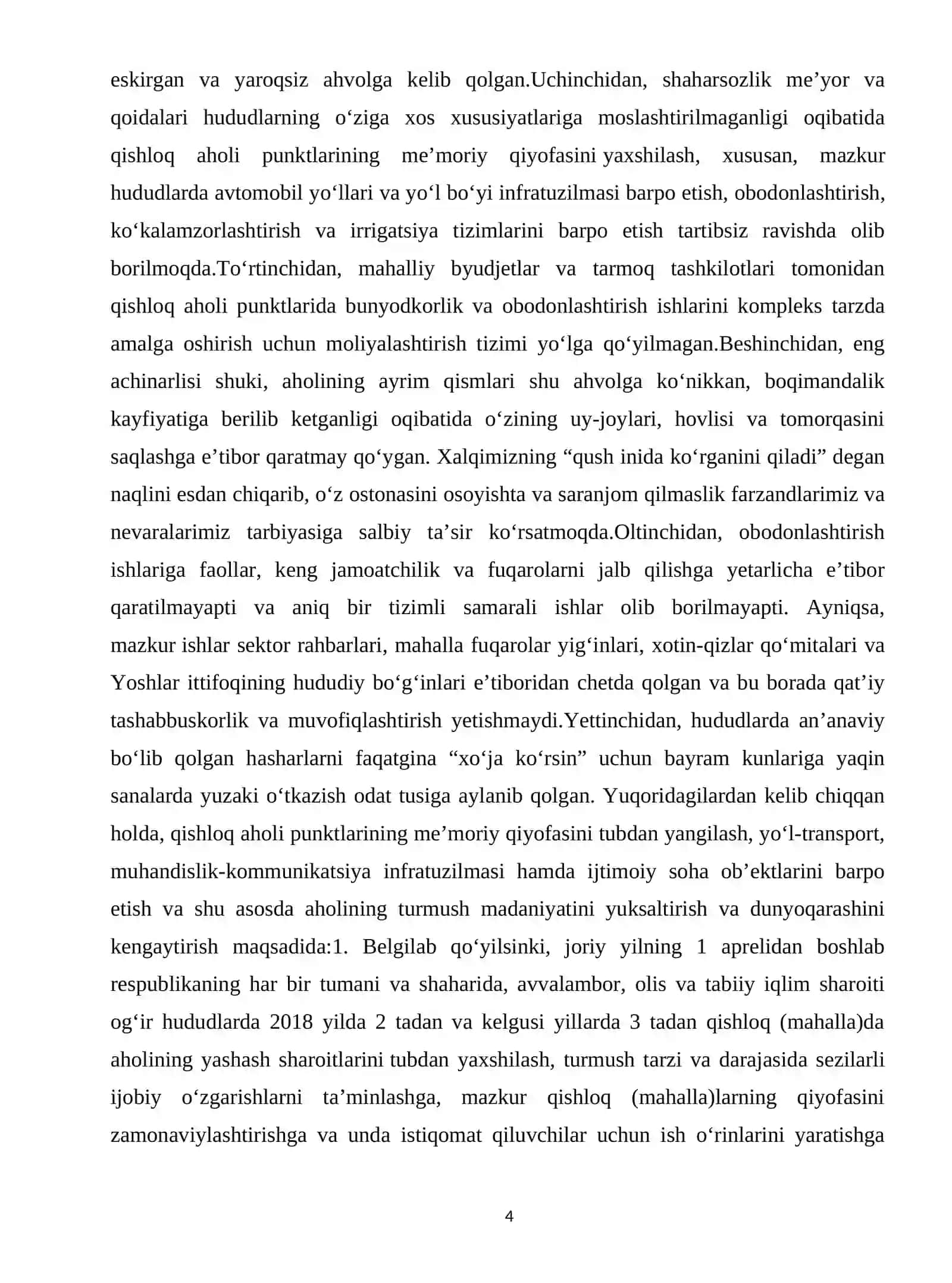 O‘zbekiston Obod qishloq davlat dasturi-qishloq axolisining turmush darajasini yaxshilash va ularni ish bilan ta‘minlash masalalari 4