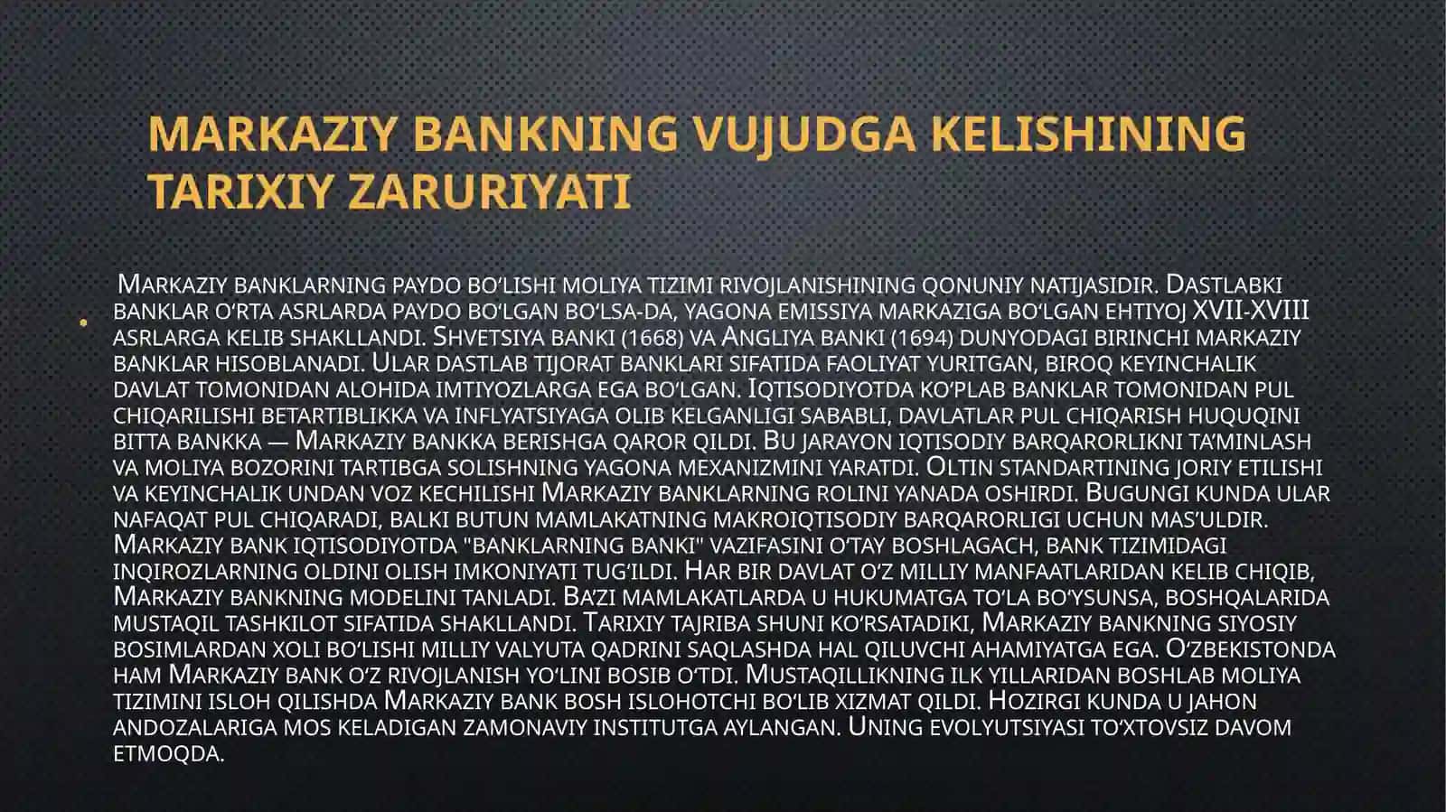 Markaziy bank va uning funksiyalari. Markaziy bankning mustaqilligi 4