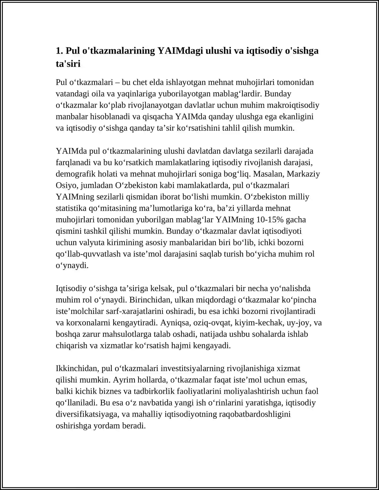 PUL O'TKAZMALARI VA ULARNI ISHCHI KUCHINI EKSPORT QILUVCHI MAMLAKATLAR IQTISODIYOTIGA TA'SIRI 4