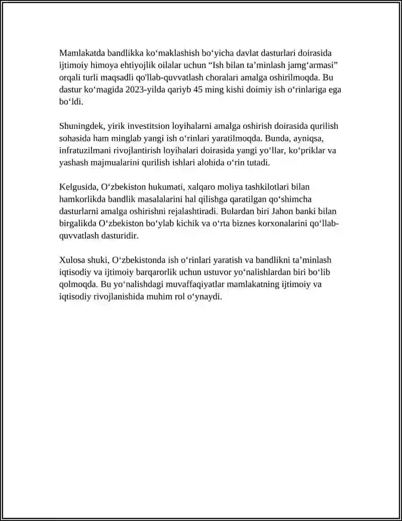 OʻZBEKISTONDA IJTIMOIY SOHADA AMALGA OSHRLAYOTGAN OʻZGARISHLAR MAZMUNI 4