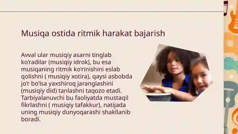 BOLALARNI RITMIK MUSIQAVIY HARAKATLARGAO’RGATISH 4