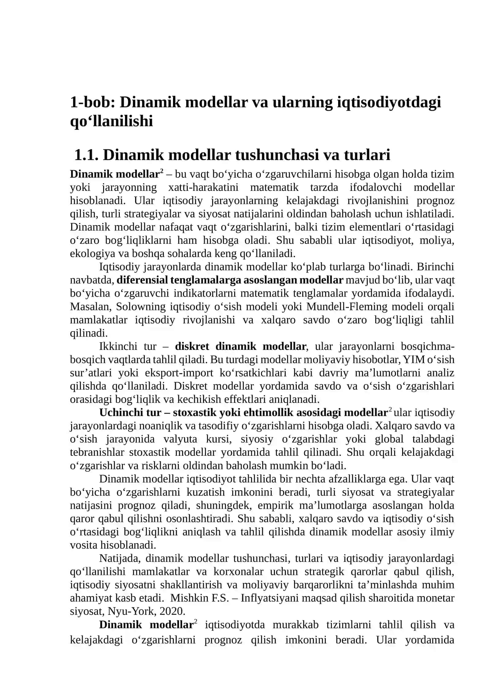 Dinamik modellarida xalqaro savdo va o’sishning bog’liqligi 4
