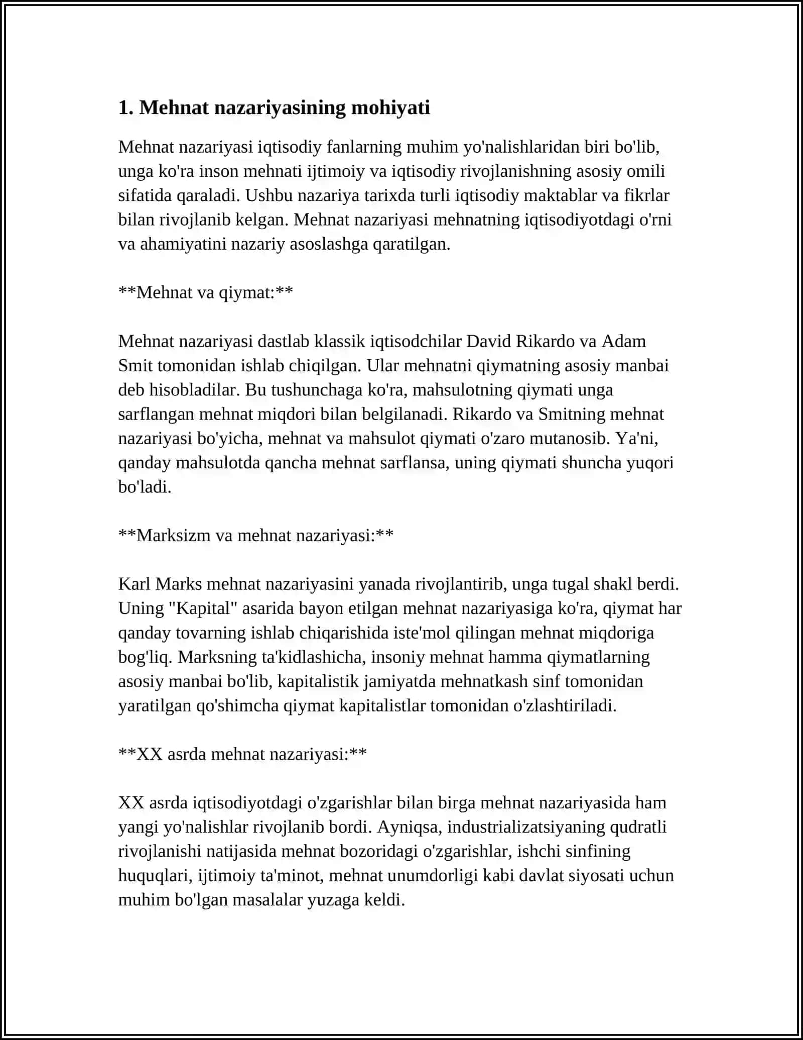 QIYMATNING MEHNAT NAZARIYASI VA KEYINGI QO'SHILGAN MIQDOR NAFLILIGI NAZARIYALARINING TOVAR XIZMATLAR QIYMATINI ANIQLASHDAGI ROLI 4