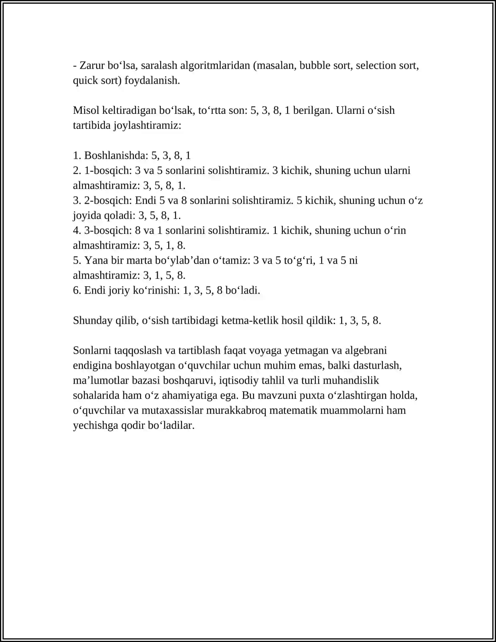 MATEMATIKADAN QISQA,O‘RTA VA UZOQ MUDDATLI DARS REJALAR(BOSHLANG‘ICH SINFLAR MISOLIDA) 4