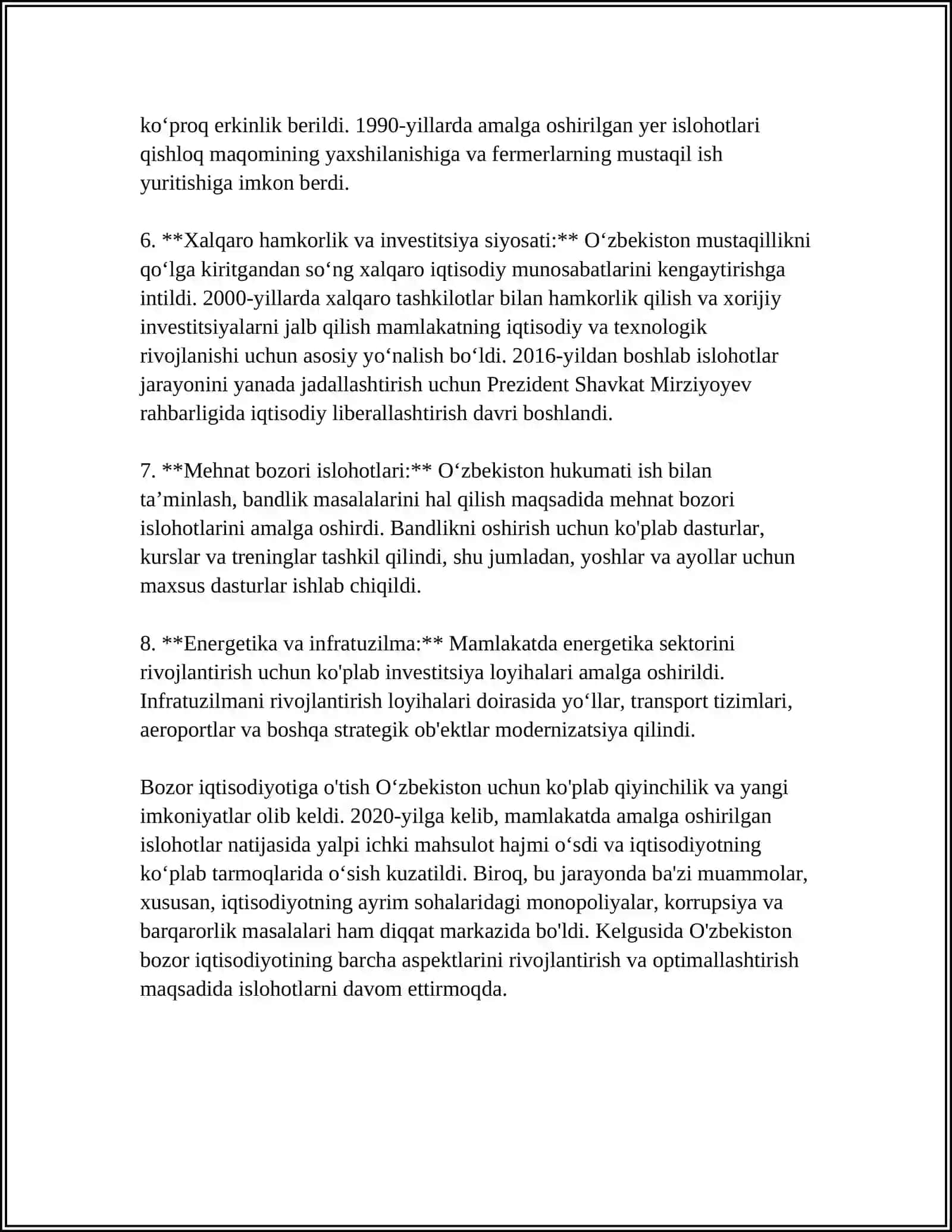 ’ZBEKISTON RESPUBLIKASDA BOZOR MUNOSABATLARI QAROR TOPISHI DAVRIDA IJTIMOIY TAMINOTNING ASOSIY XUSUSIYATLARI 2024-2025-o'quv yili 4