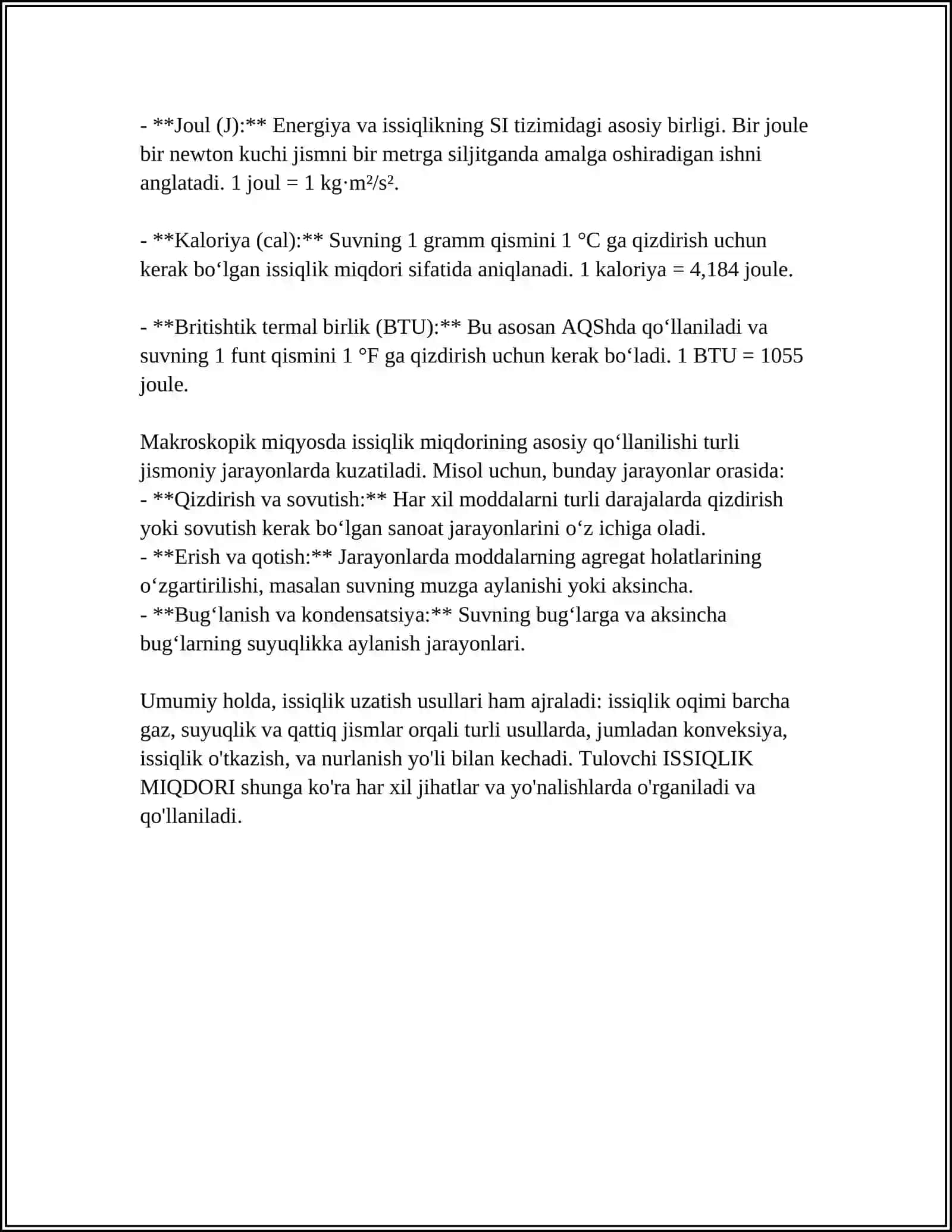 ISSIQLIK MIQDORI. OATTIQ JISMLAMING ERISHI VA QOTISHI.ISSIQLIK MASHINALARI VA ULARNING FOYDALI ISH KOEFFITSIENTI 4