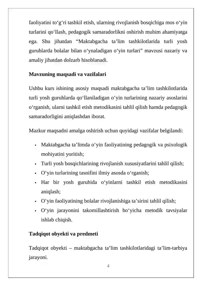 Mavzu: Maktabgacha ta’lim tashkilotlarida turli yosh guruhlarda bolalar bilan o’ynaladigan o’yin turlari 4