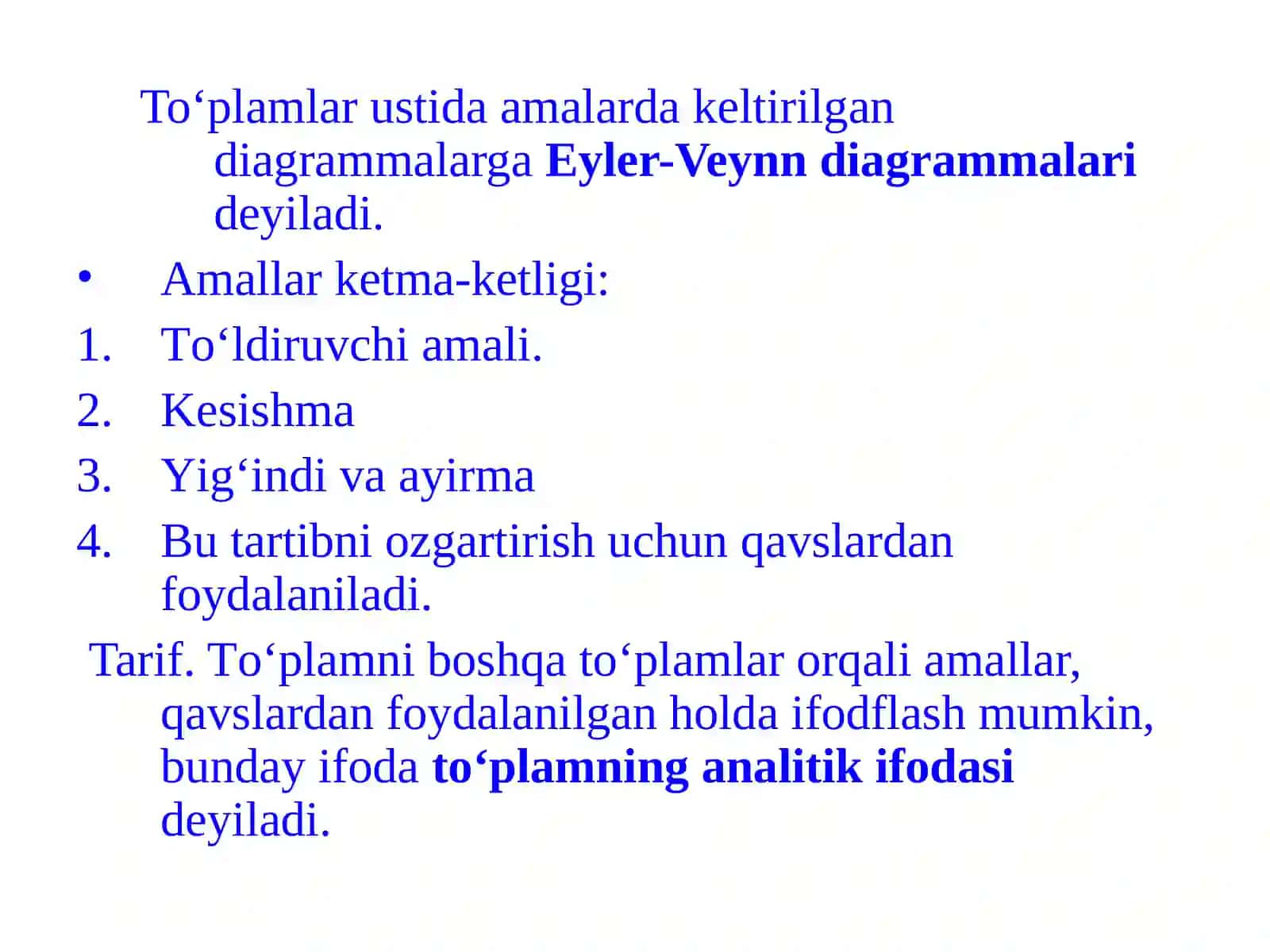 TO‘PLAMLAR. TO‘PLAMLAR USTIDA AMALLAR 4