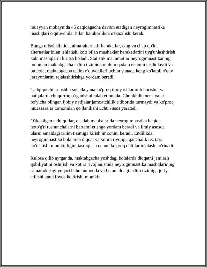 NEYROGIMNASTIKA MASHQLARINING BOLALARDA DIQQAT VA XOTIRA RIVOJIGA TASIRINI TADQIQ QILISH 4