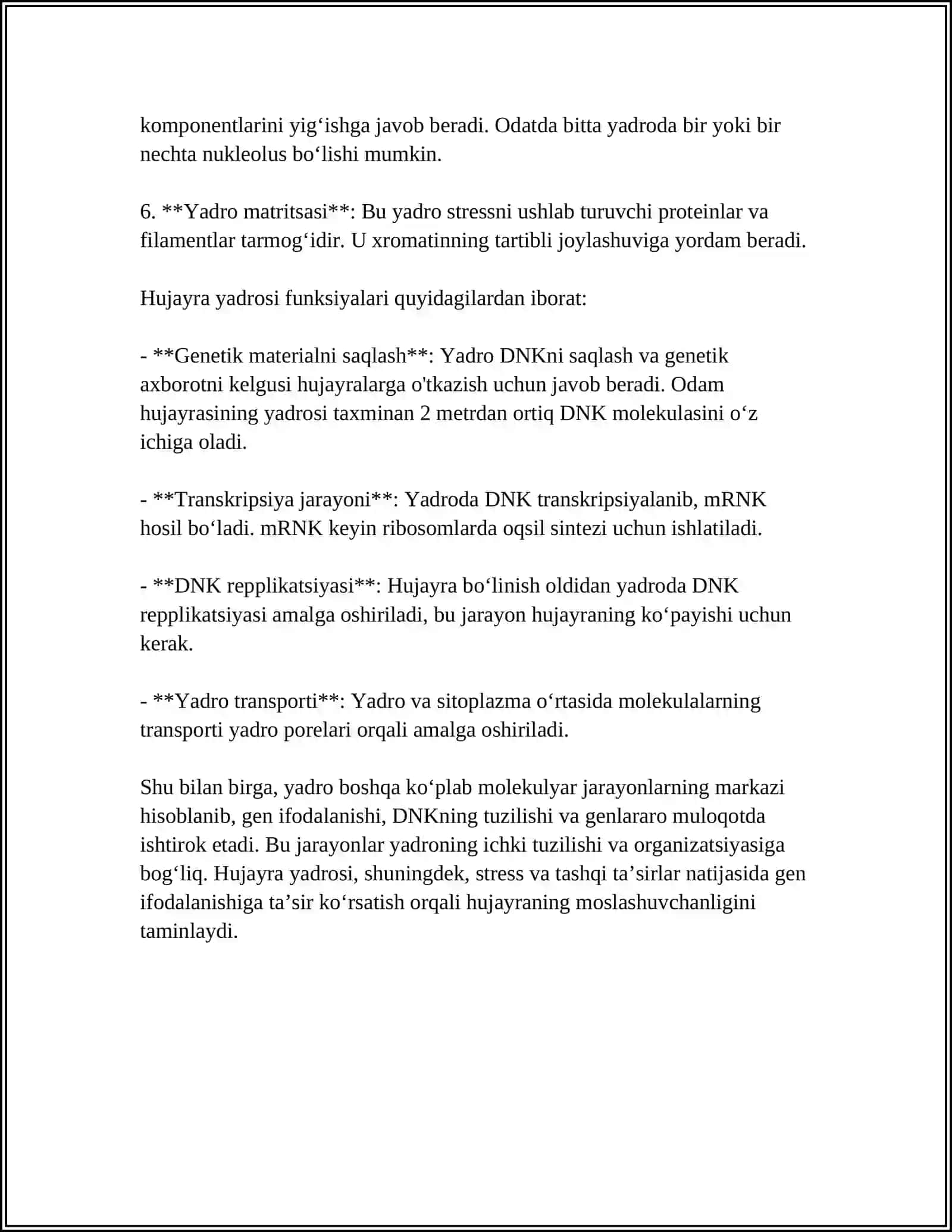HUJAYRA YADROSINING TUZILISHI VA VAZIFALARI 4