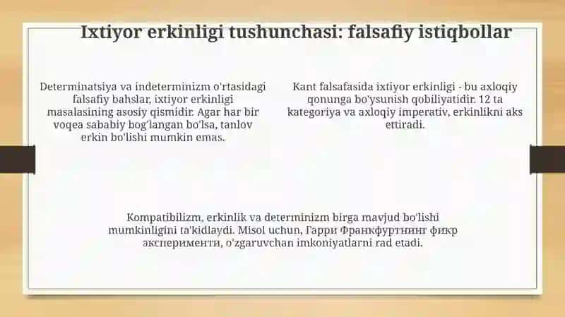 Etikaning strukturasi va unda ixtiyor erkinligi hamda axloqiy tanlov muomosi 4