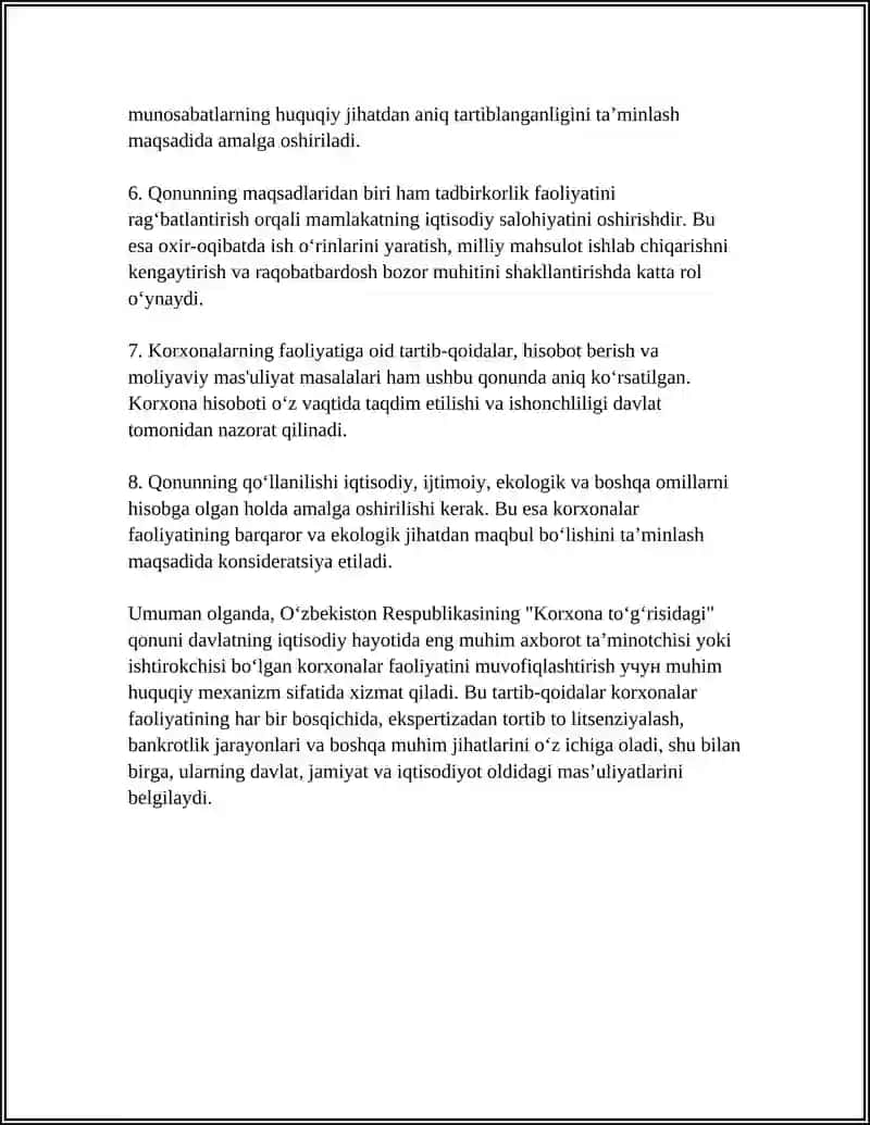 O’ZBEKISTON RESPUBLIKASINING KORXONA TO’G’RISIDAGI QONUNI 4