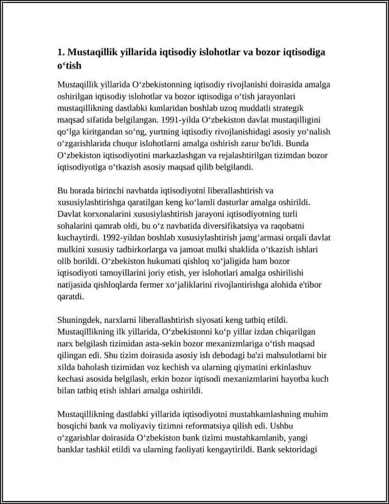 MUSTAQILLIK YILLARIDA OʻZBEKISTONNING IQTISODIY RIVOJLANISHI 4