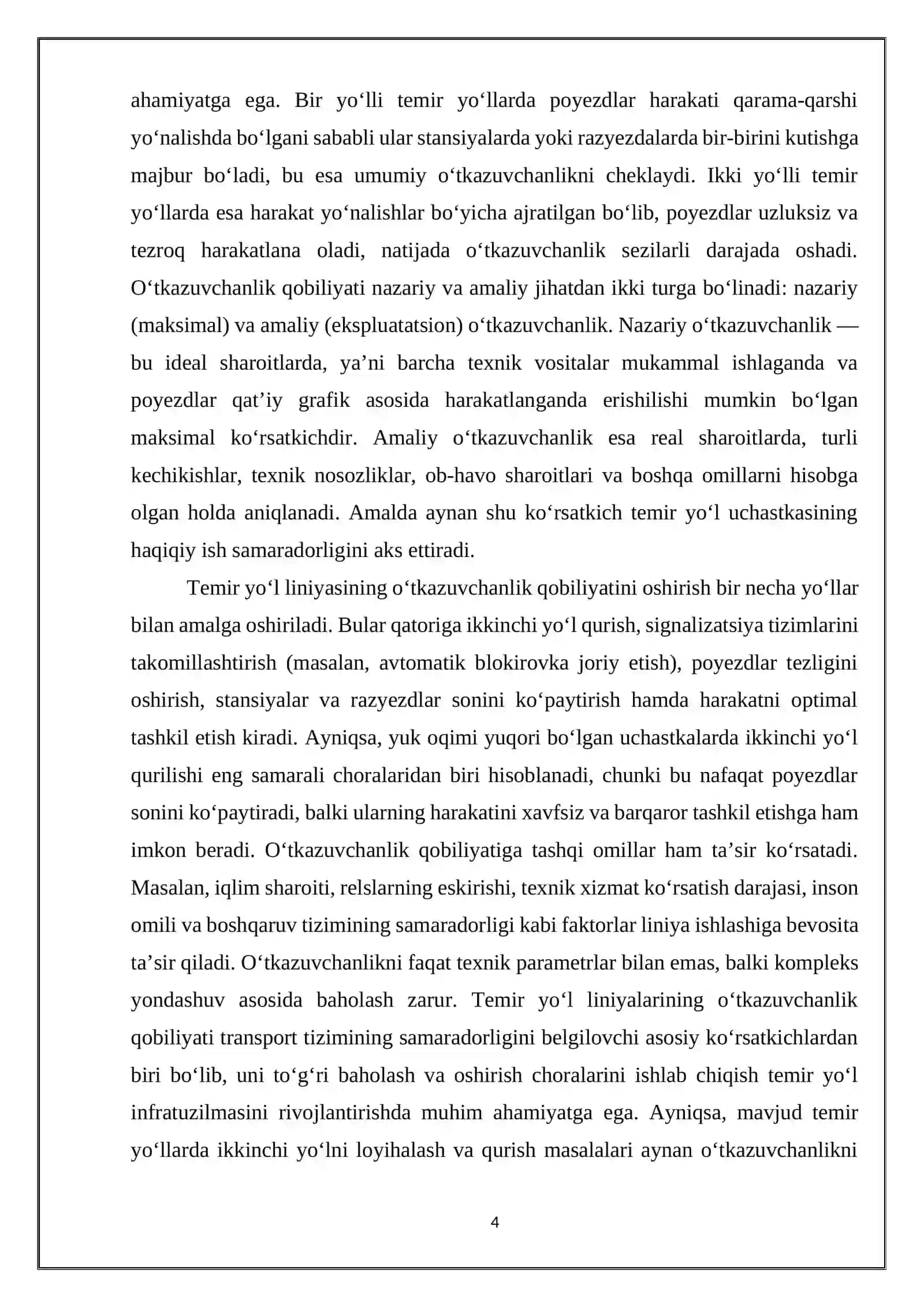 Mavjud temir yo‘llarda ikkinchi yo‘llar tarxini loyihalash 4