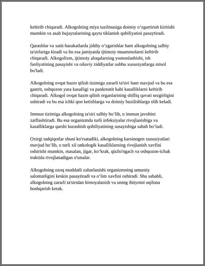 ALKOGOLNING INSON ORGANIZMIGA ZARARLI TA'SIRI.KELTIRIB CHIQARUVCHI KASALLIKLAR VA ULARNING PATOFIZIOLOGIYASI 4