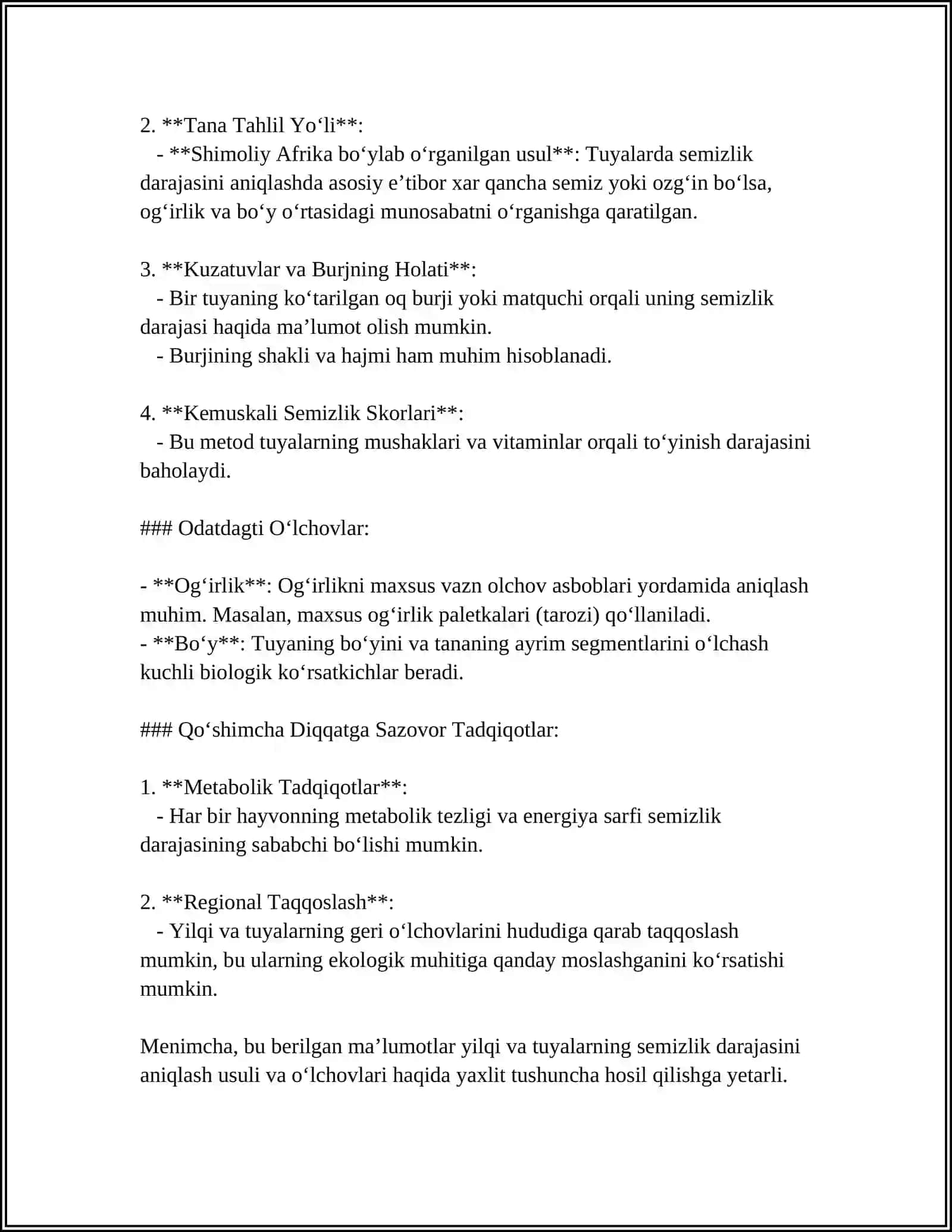 Yilqi va Tuyalarning Semizlik Darajasini Aniqlash Texnologiyasi 4