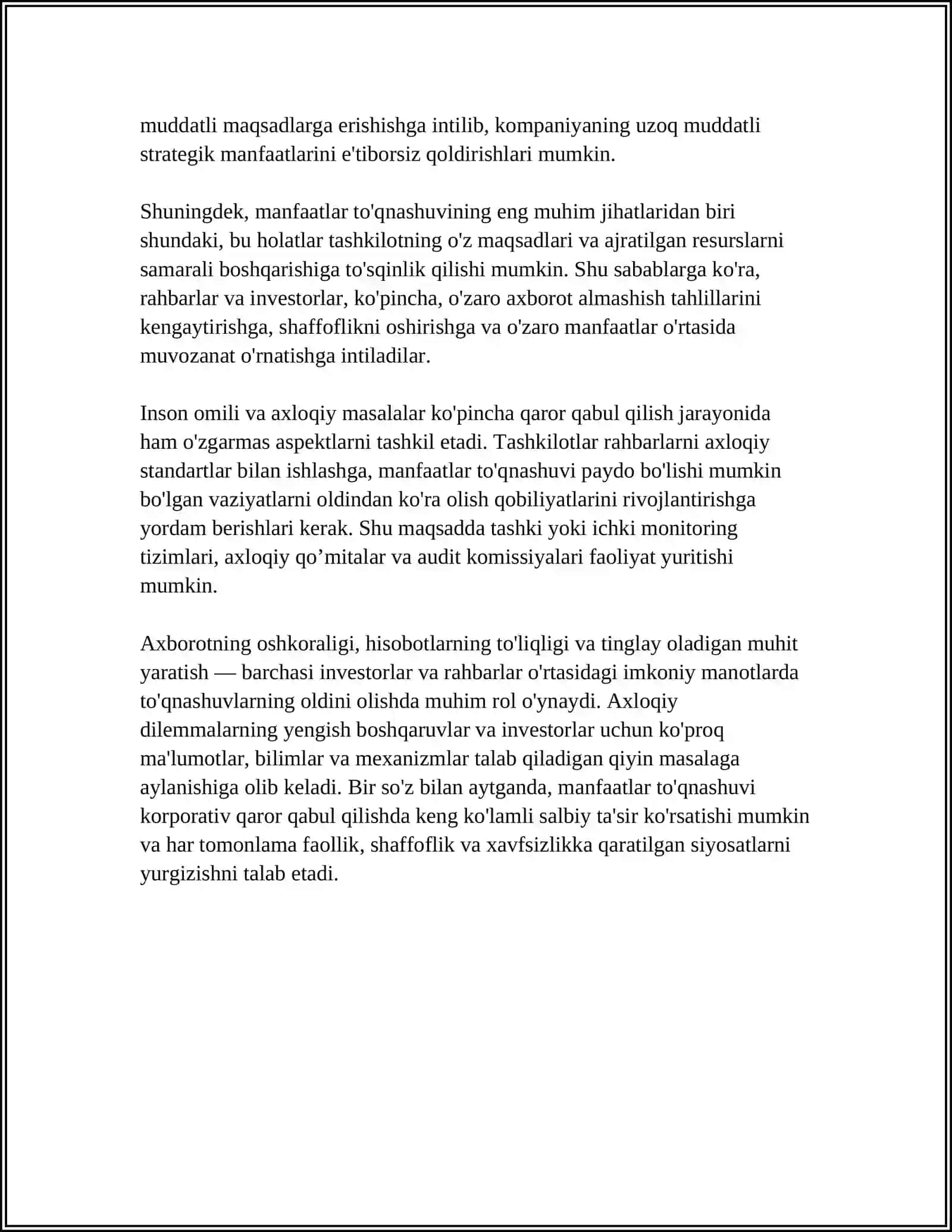 KORPORATIV QAROR QABUL QILISHDA AXLOQIY DILLEMA REFERAT 4