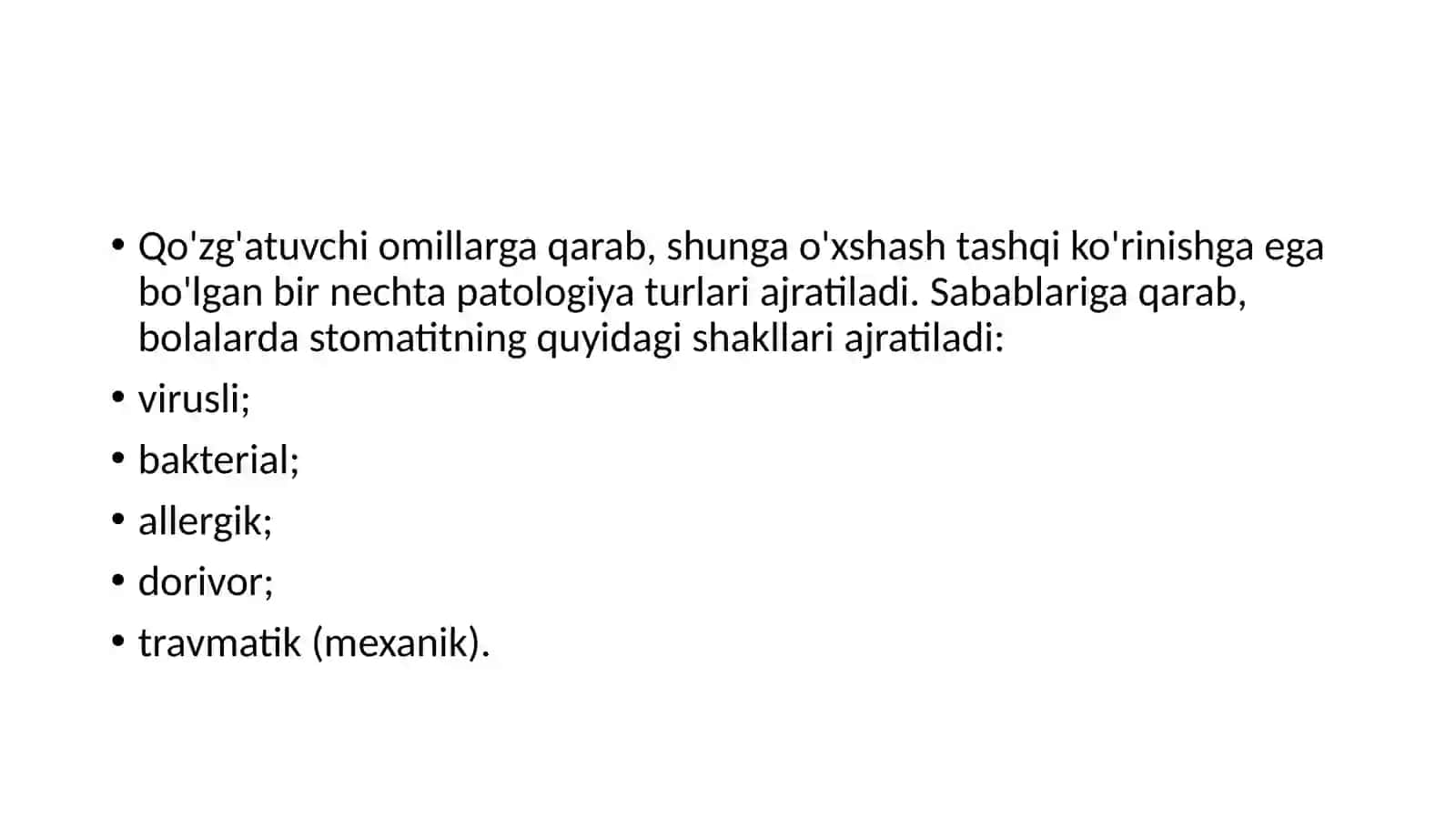 Stomatit va gelmintoz kasalligida bola holatini baholash 4