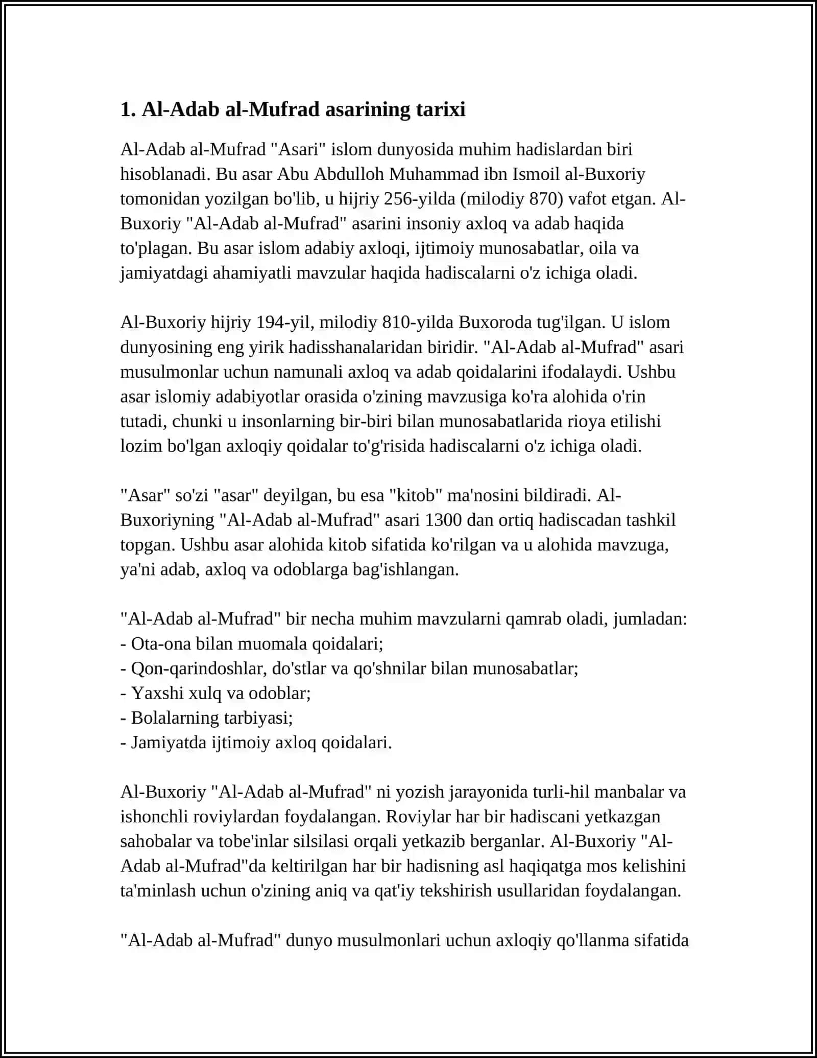 IMOM BUXORIYNING AL-ADAB AL-MUFRAD ASARI HAQIDA 4