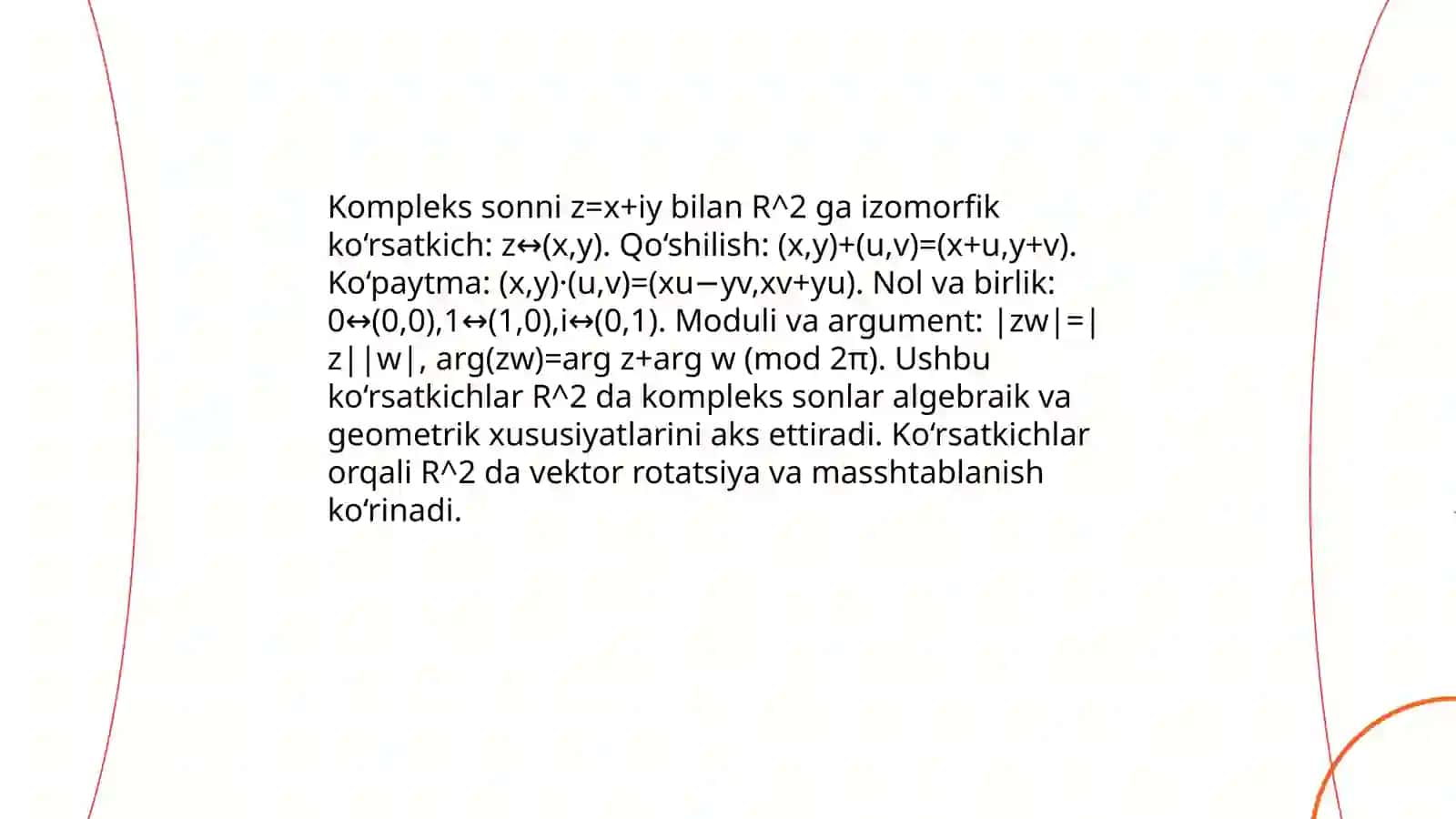 Kompleks sonlar to'plami va Yevklid tekisligining izomorfligi 4