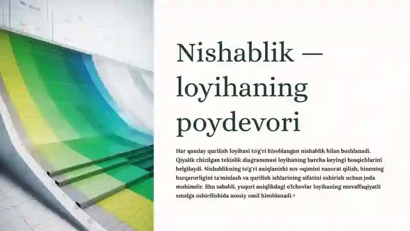 Berilgan nishablik bo'yicha chiziq yasash va loyihani joyga ko'chirish usullari 4
