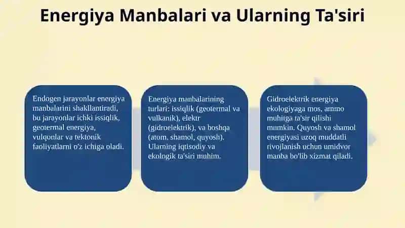 Endogen geologik jarayonlar ularni energiya manbaiga bolinishi 4