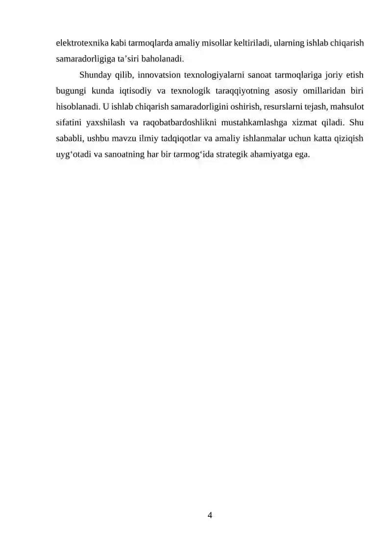 INNOVATSION TEXNOLOGIYALARNI SANOAT TARMOQLARIGA JORIY ETISH 4