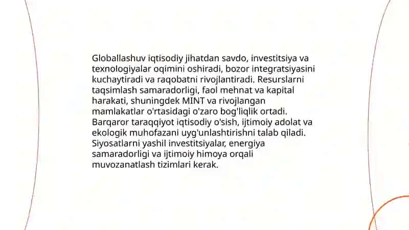 Globallashuv glabalistika va barqaror taraqqiyot jarayonlarining mohiyati 4