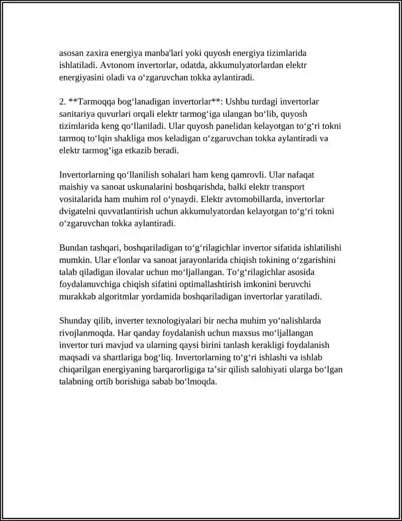 INVERTORLAR HAQIDA TUSHUNCHA. BOSHQARILADIGAN TO'G'RILAGICH VA INVERTOR SIFATIDA ISHLATISH IMKONIYATLARI 4
