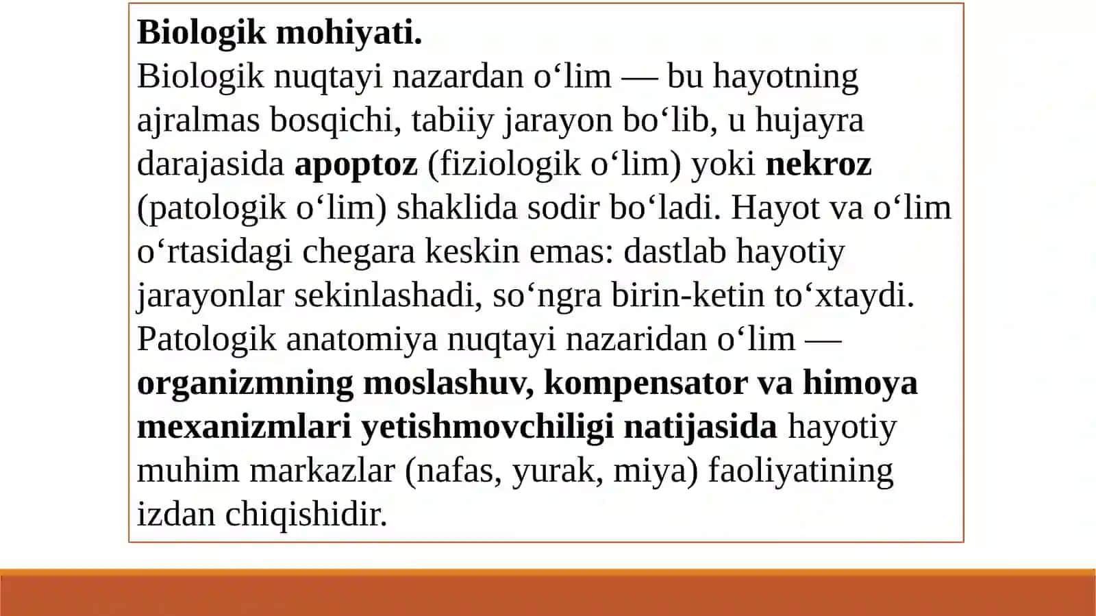 O'lim haqida tushuncha. O‘lim turlari. Tanatologiya va tanatogenez 4