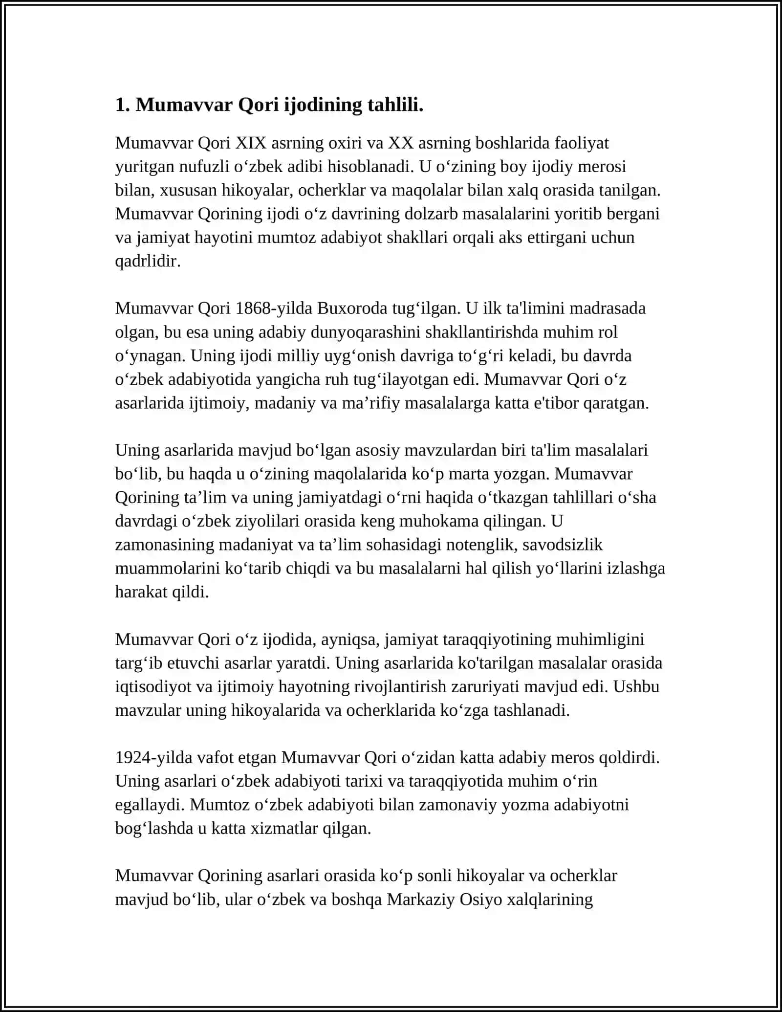 JADID MA'RIFATPARVARLARINING O'LKA IJTIMOIY MA'NAVIY HAYOTIDA TUTGAN O'RNI(MUMAVVAR QORI,FITRAT,BEHBUDIY,AVLONIY) 4