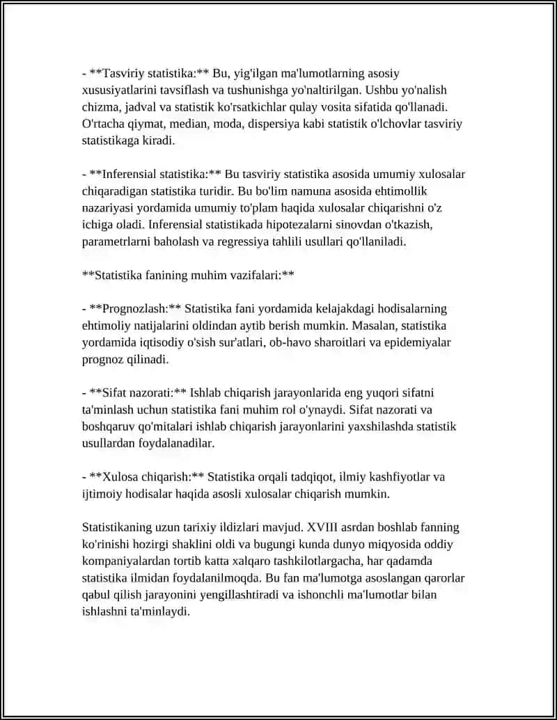 STATISTIKANING MAZMUNI PREDMETI VAS ASOSIY VAZIFALARI NIMALARDAN IBORAT 4
