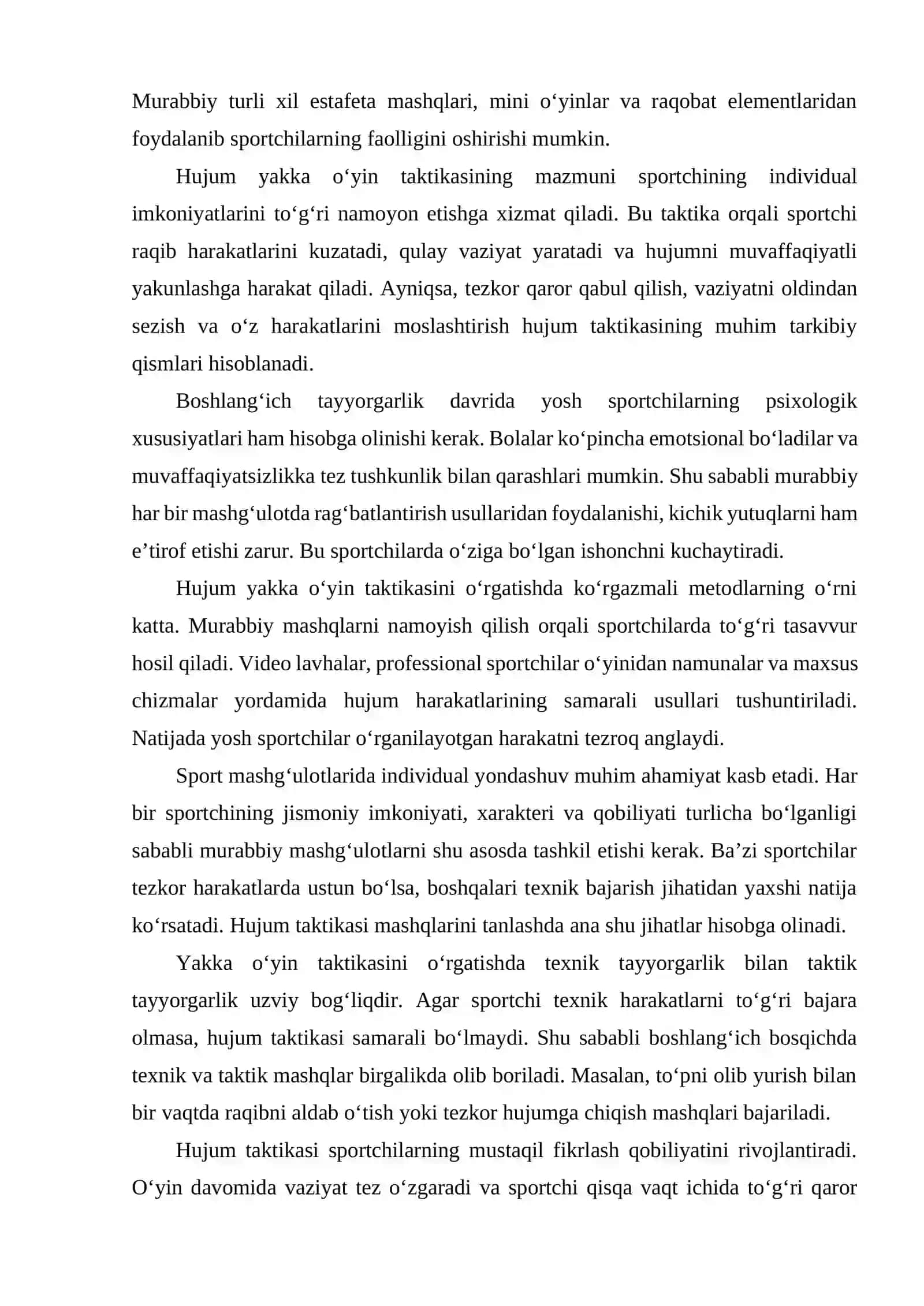 Boshlang'ich tayyorgarlik bosqichida hujum yakka o'yin taktikasini o'rgatish usullari haqida bilim doirasini shakllantirish 4