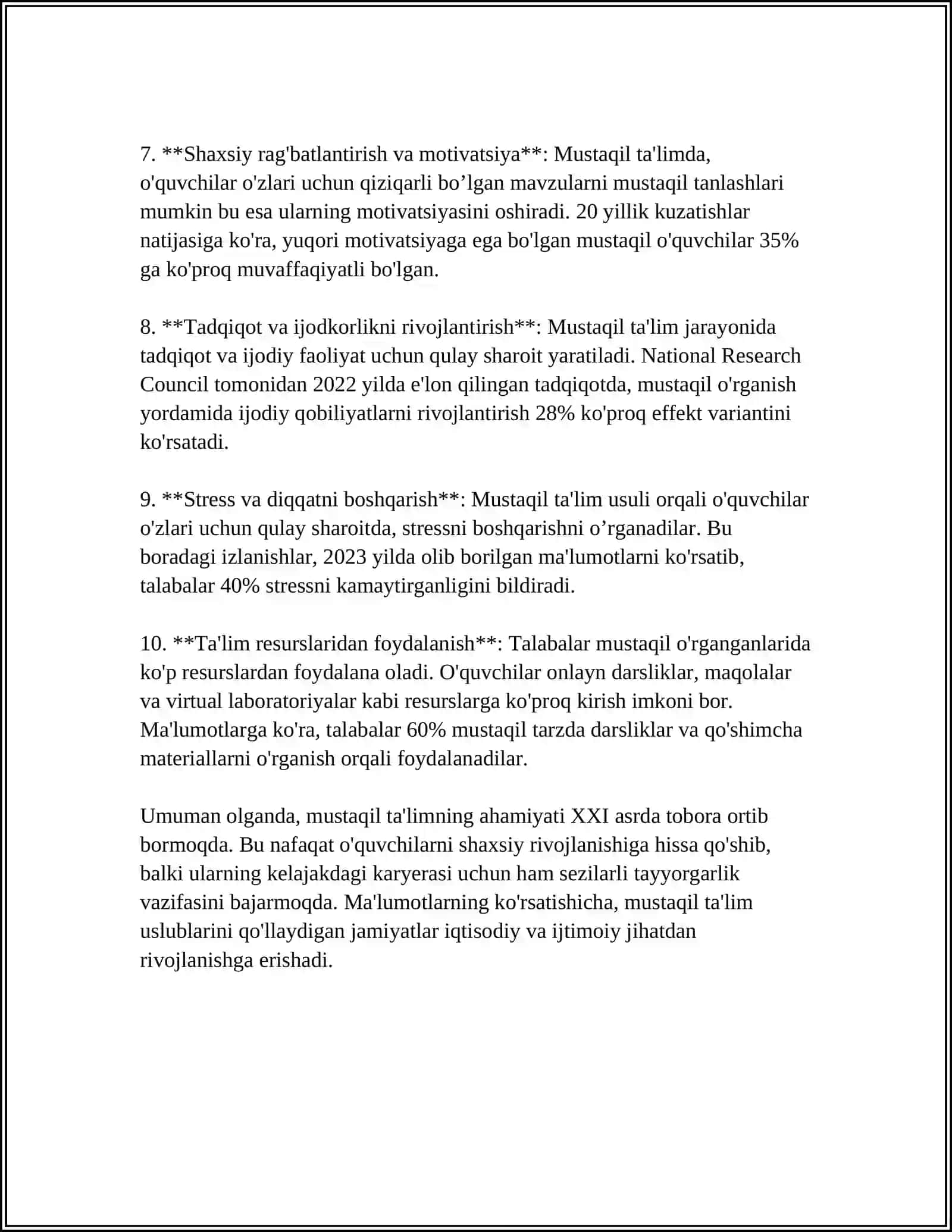TALABALAR MUSTAQIL TA'LIMINING METOD VA TEXNIKASI 4