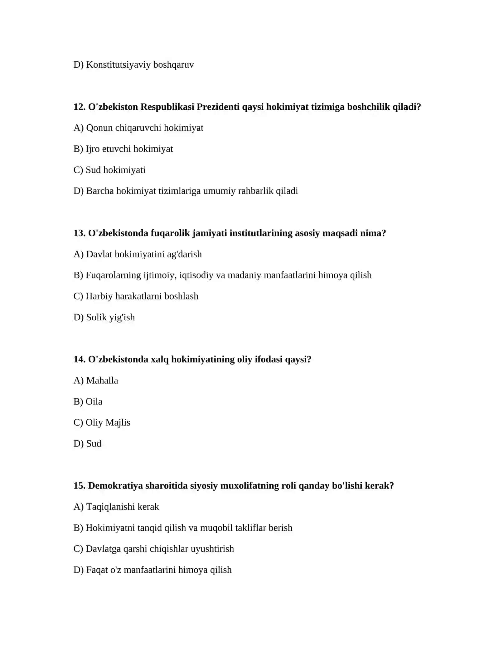 O‘zbekiston xalqi. Aholining jamiyat va davlat hayotida ishtirok etishi. Xalq nomidan ish olib borish. O‘zbekistonda demokratiya tamoyillari va shakllari 4