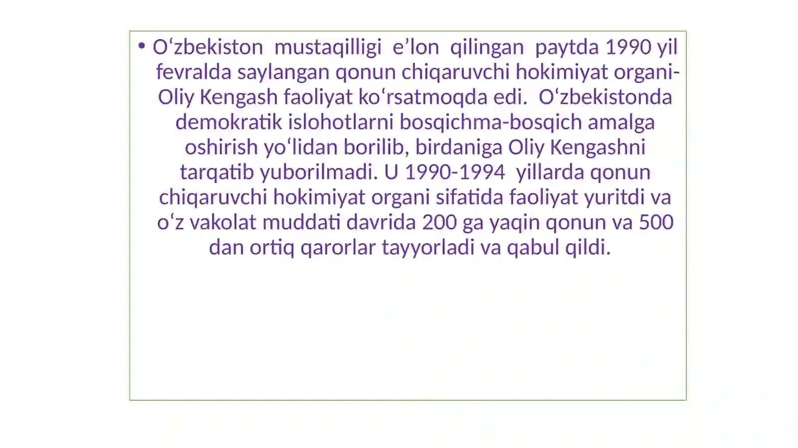 O‘ZBEKISTONDA DEMOKRATIK, FUQAROLIK JAMIYATI ASOSLARINING SHAKLLANISHI, AMALGA OSHIRILGAN SIYOSIY ISLOHOTLAR 4