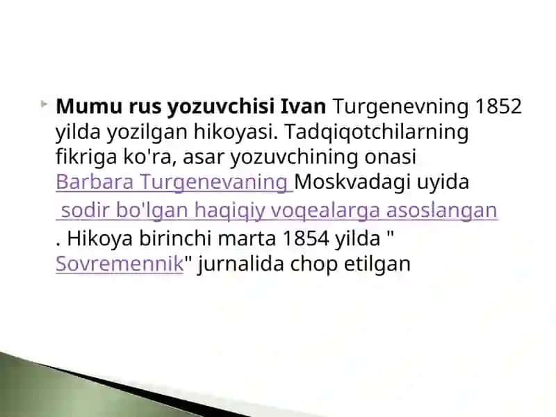 Vladimir Amosovich Taburin hayoti va ijodi qisqacha “Mumu” asari haqida xulosasi 4