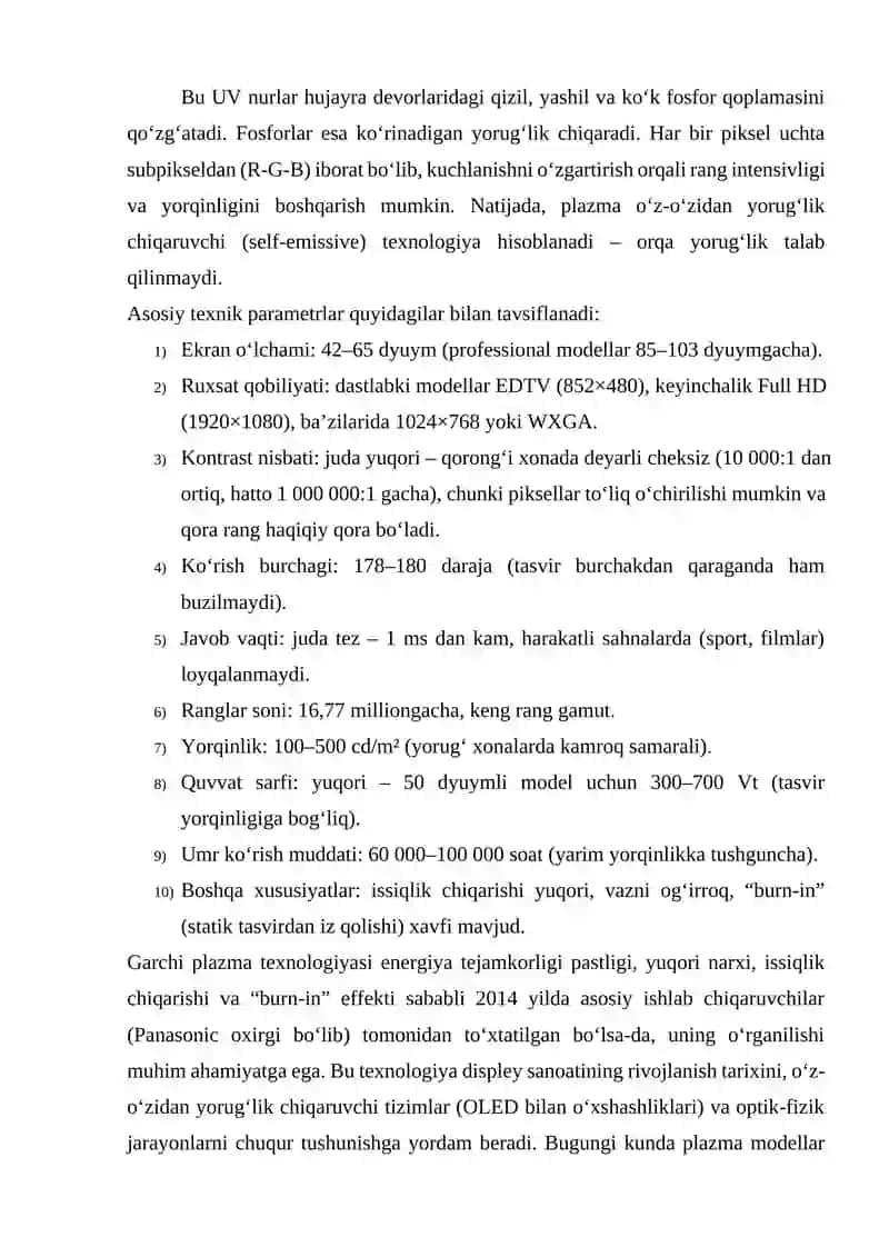 Plazma ekranli televizorlar asosiy texnik parametrlari va ishlash prinspi 4