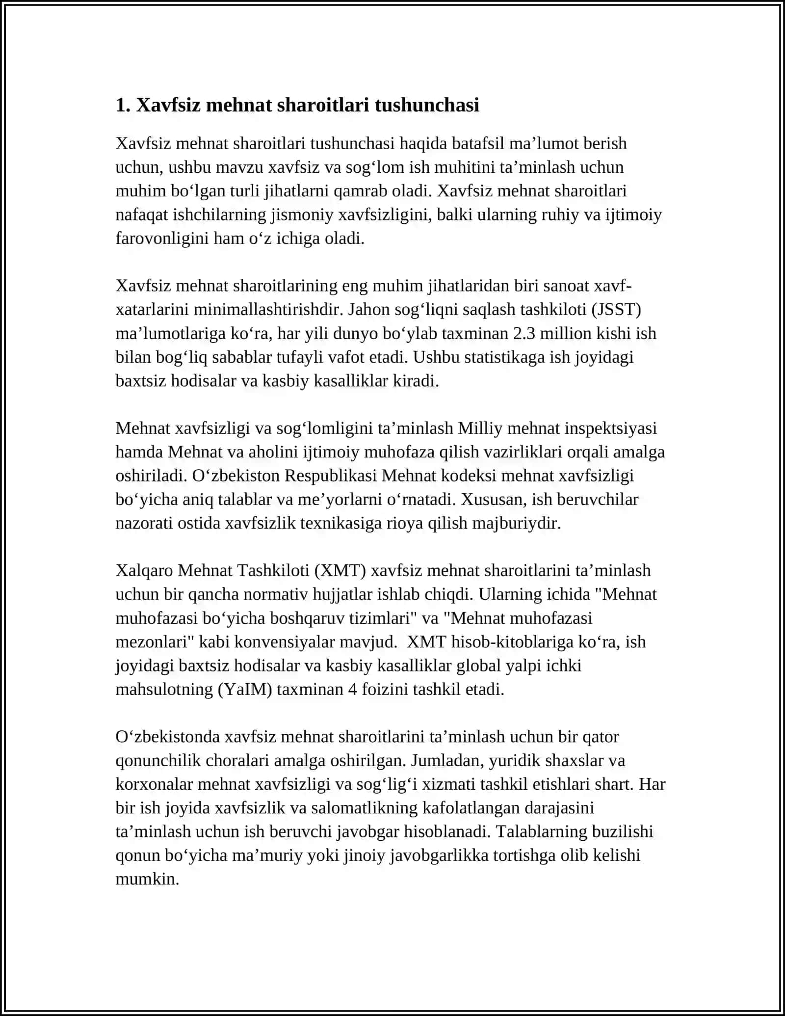 XAVFSIZ VA SOG'LOM MAHNAT SHAROITLARINI YARATISHDA AMALDAGI SANITARIYA QOIDALARI VA MEYYORLARNING AHAMIYATI 4