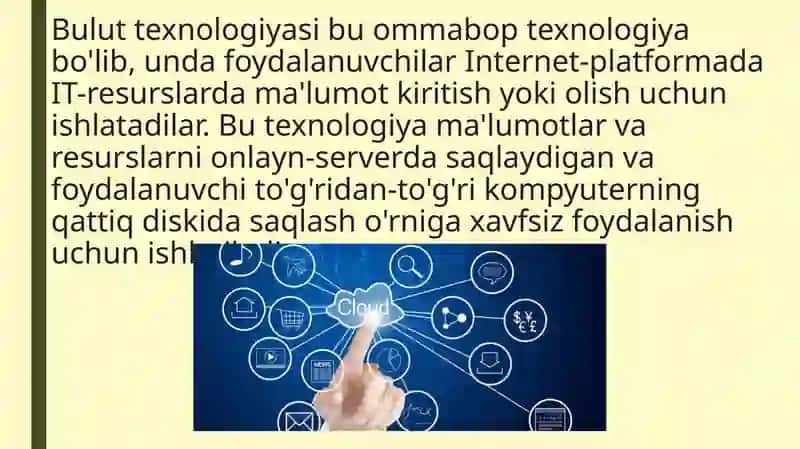Bulutli texnologiyalar va ulardan foydalanish. Elektron hukumat asoslari 4