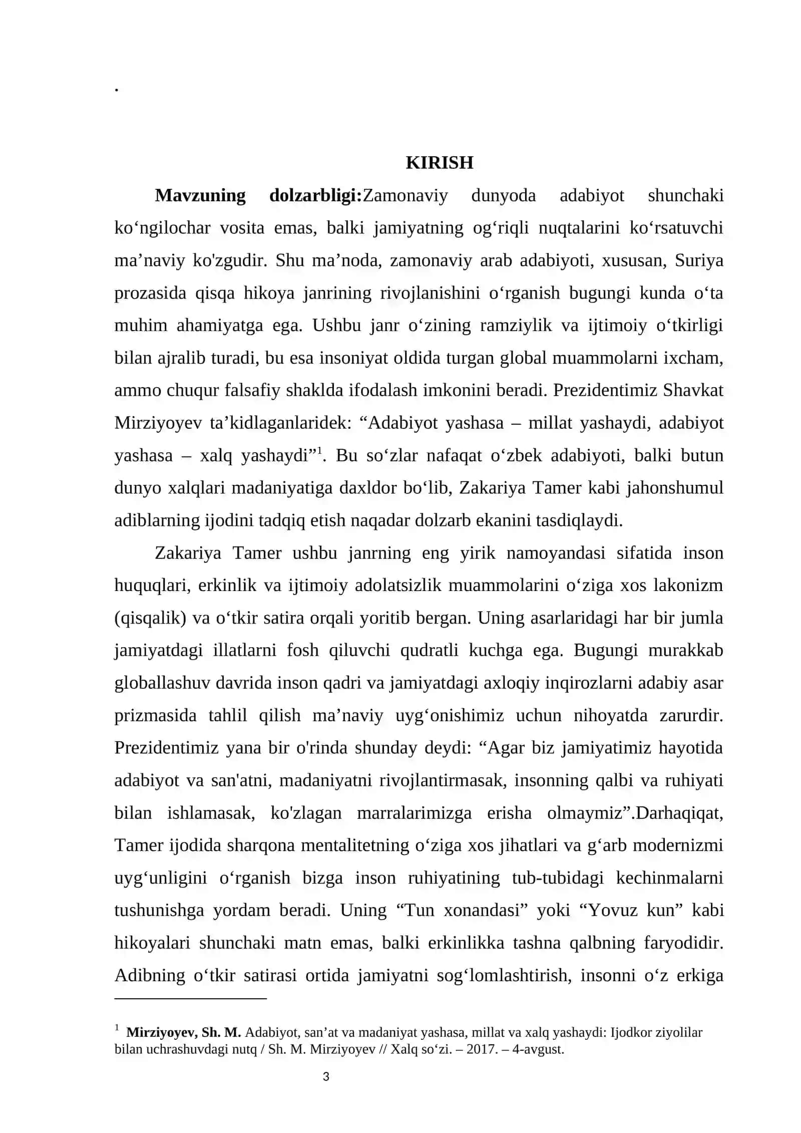 ZAMONAVIY SURIYA ADABIYOTI RIVOJIDA ZAKARIYA TAMERNING O‘RNI VA ASARLARINING BADIIY TAHLILI (“Tun xonandasi” — مغني الليل va “Yovuz kun” — يوم أشهب hikoyalari misolida) 4
