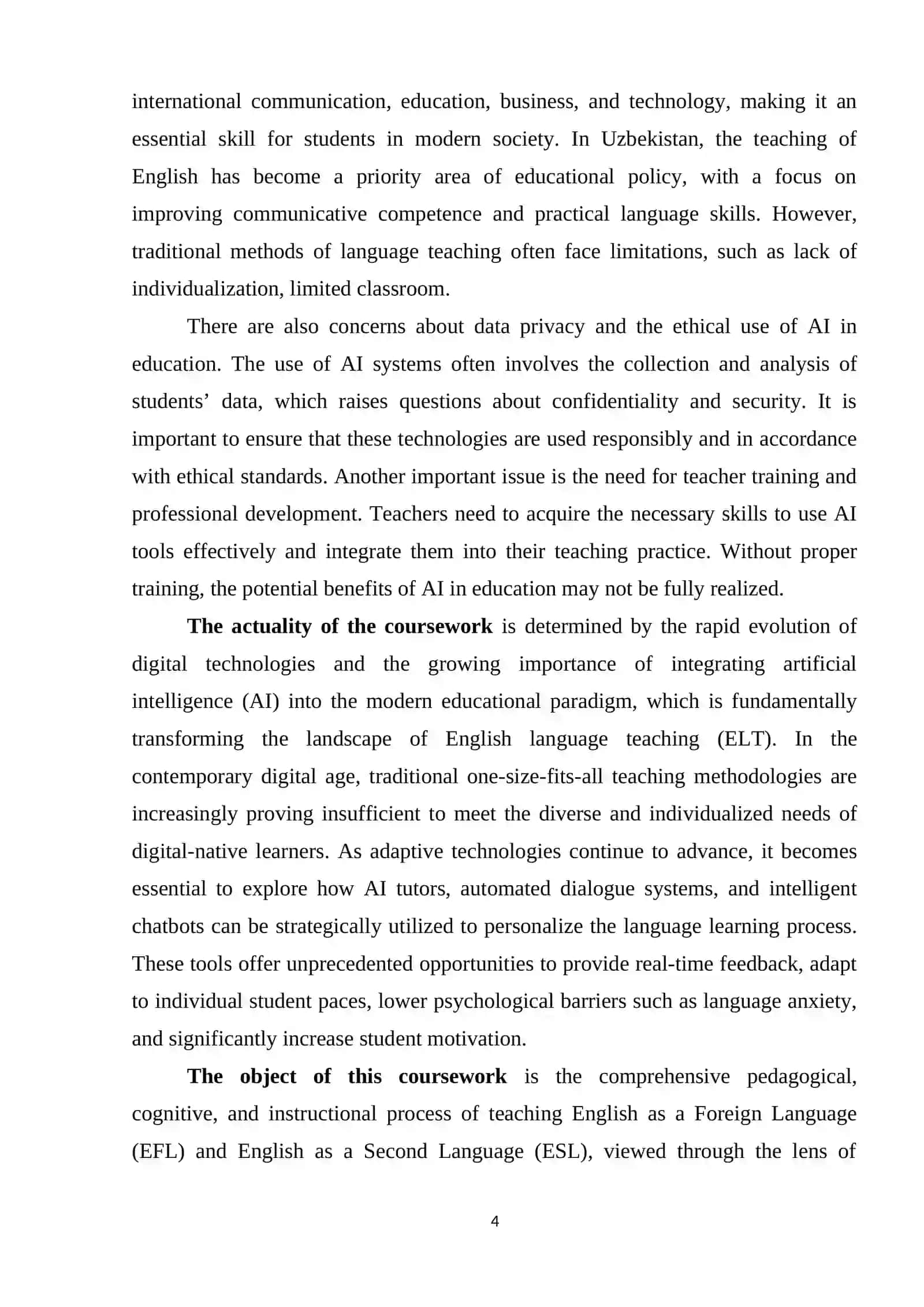 AMALIY ISHLAR: THEME: ARTIFICIAL INTELLIGENCE (AI) TUTORS AND CHATBOTS: PERSONALIZING ENGLISH INSTRUCTION TO BOOST MOTIVATION AND ACHIEVEMENT 4